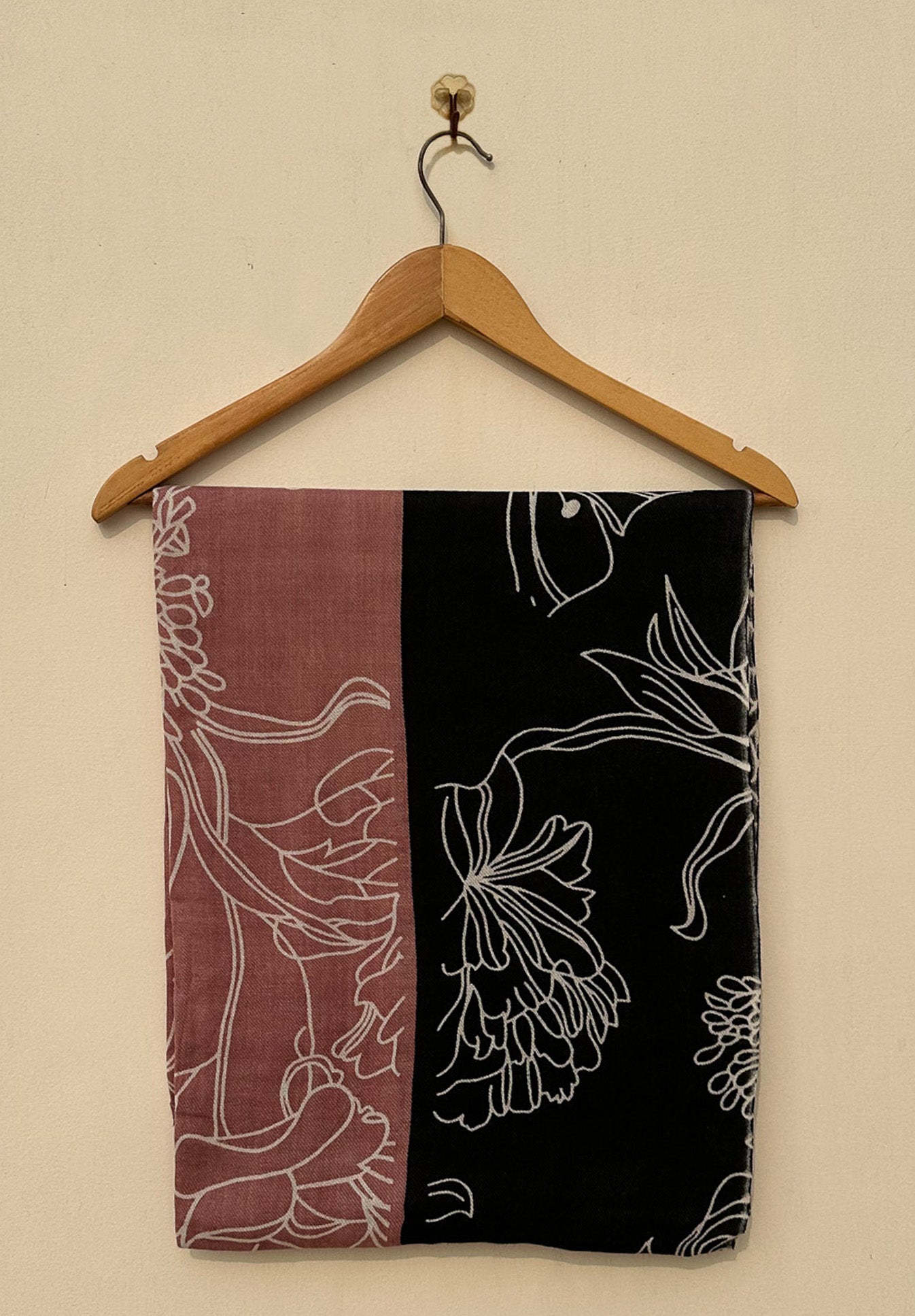 Pink and Black Arctic Embers Silk Wool Stole