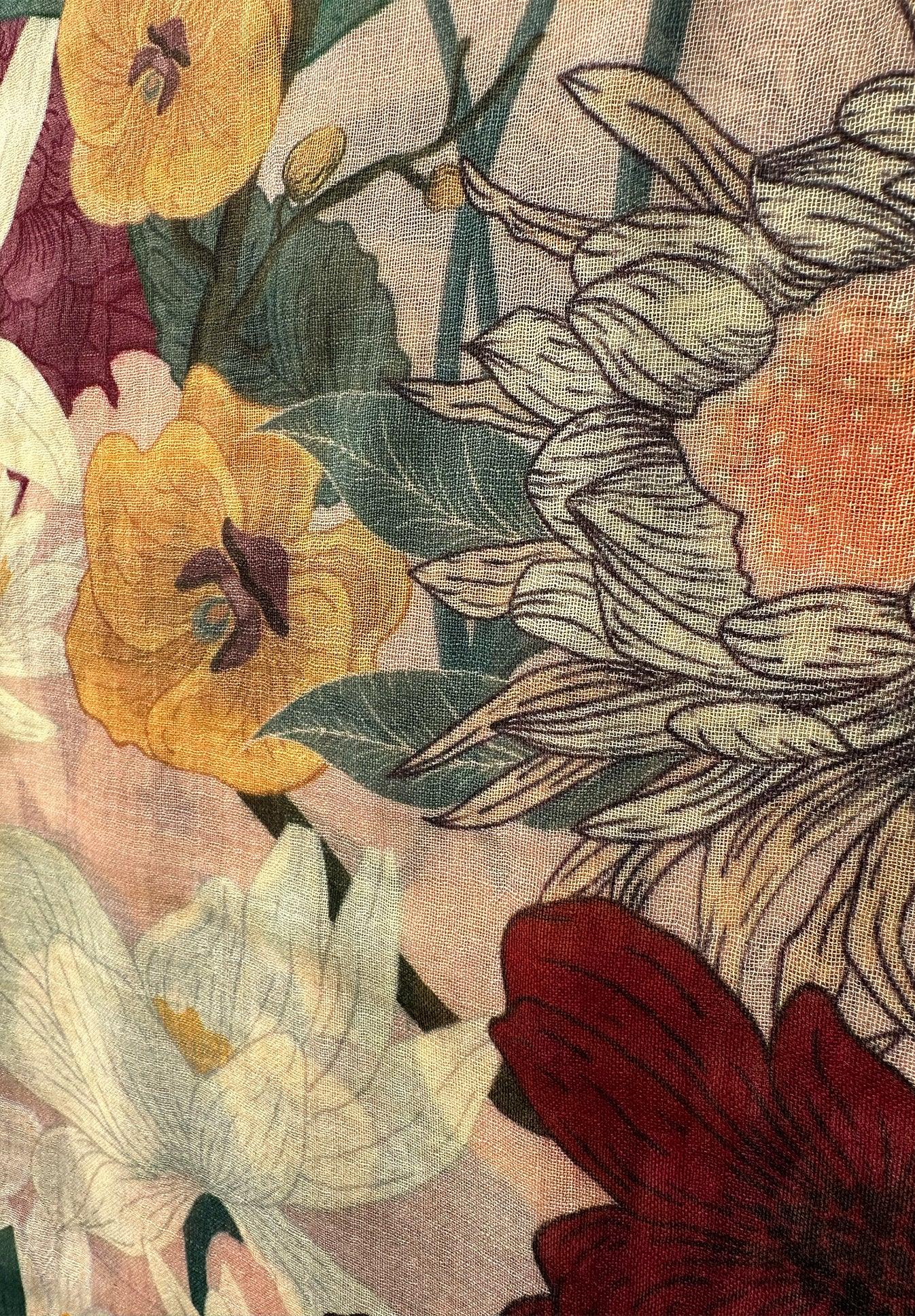 Winter Flower Silk Wool Stole - Thee Modern Roots