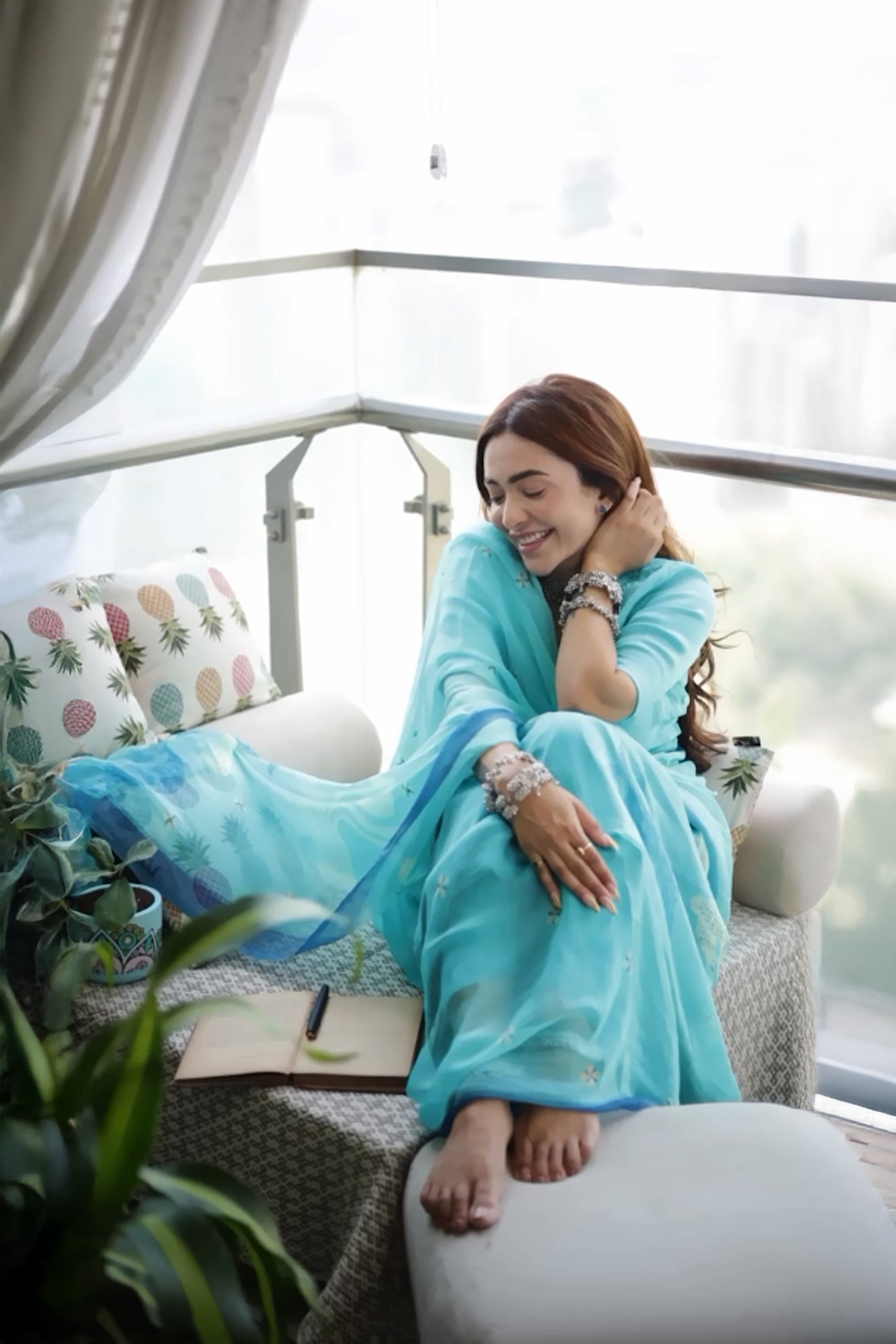 Graceful Charms Light Blue Printed & Embroidered Chiffon Saree