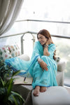 Graceful Charms Light Blue Printed & Embroidered Chiffon Saree
