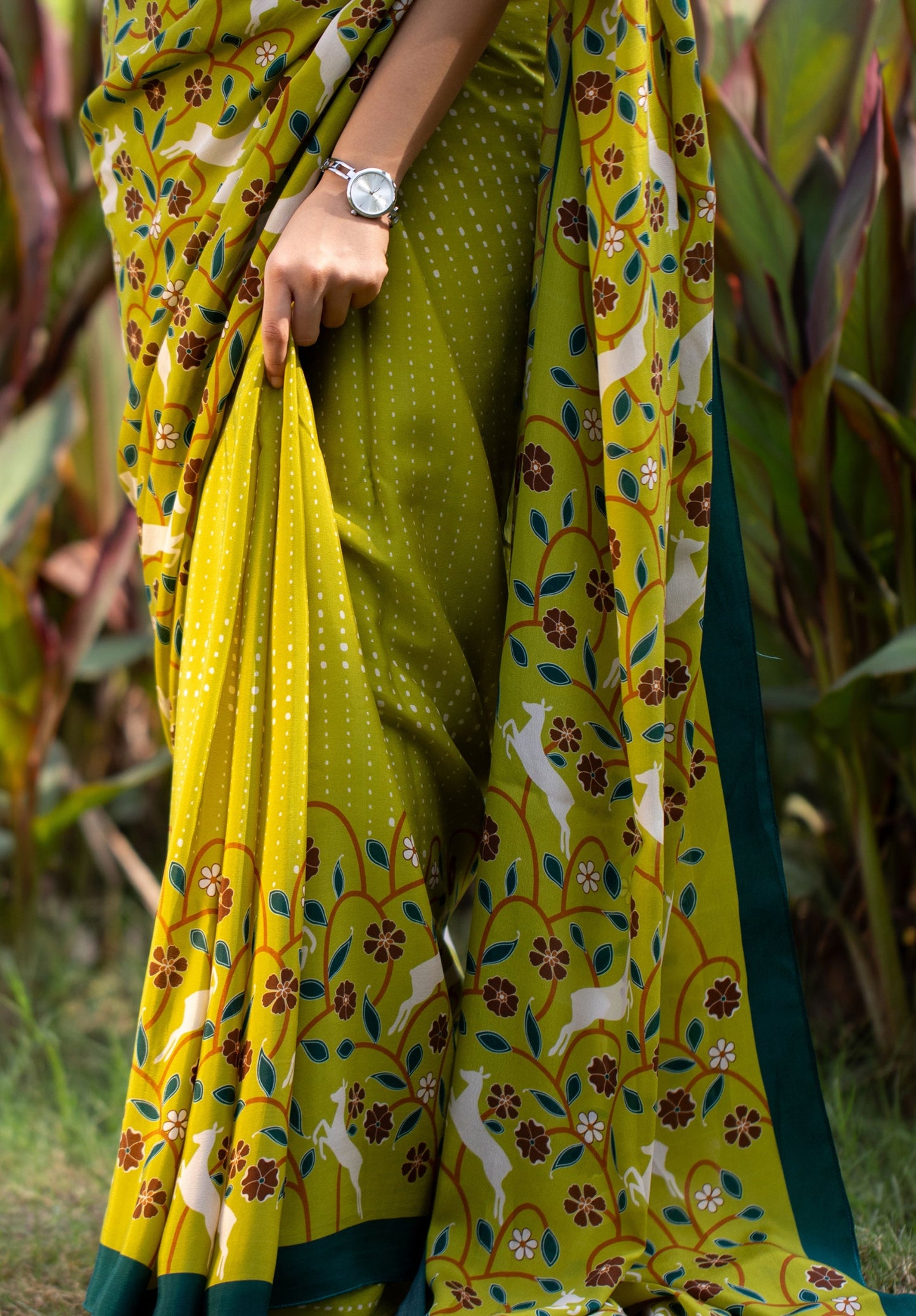Deer Delight Printed Crepe Saree