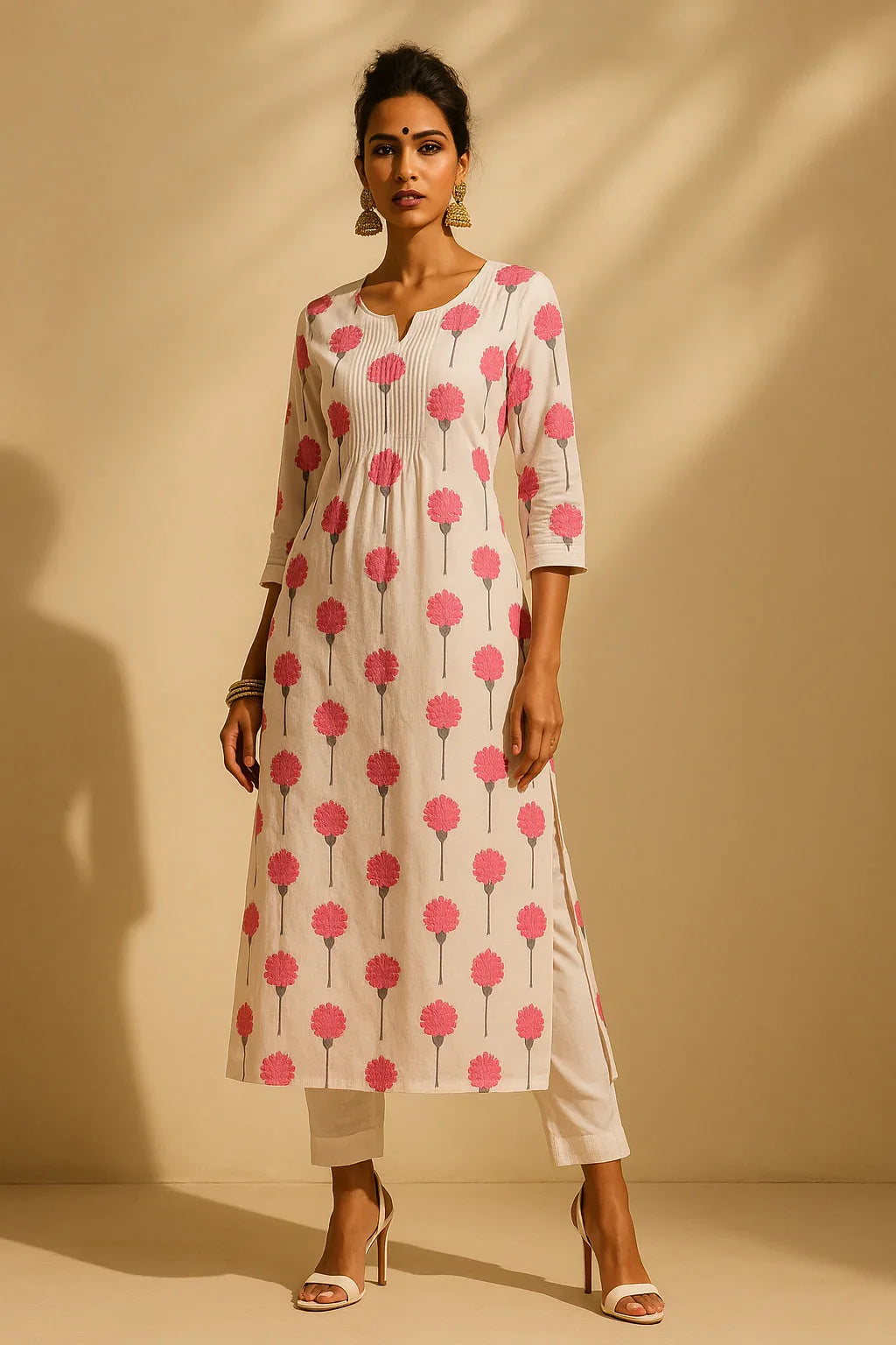 Gulaabi Pushp Printed Cotton Kurta Set - Thee Modern Roots