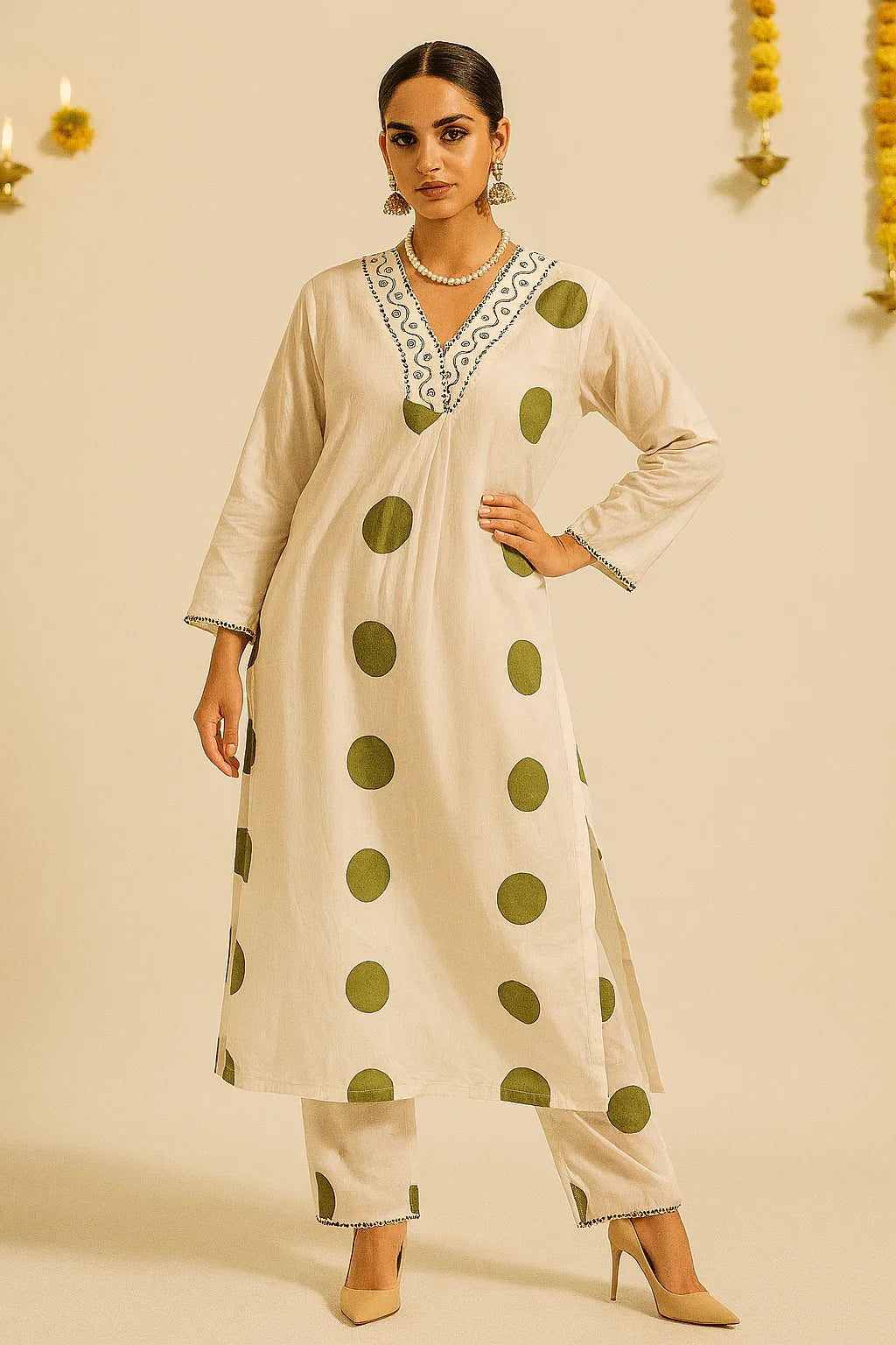 Olive Boond Printed Cotton Kurta Set - Thee Modern Roots