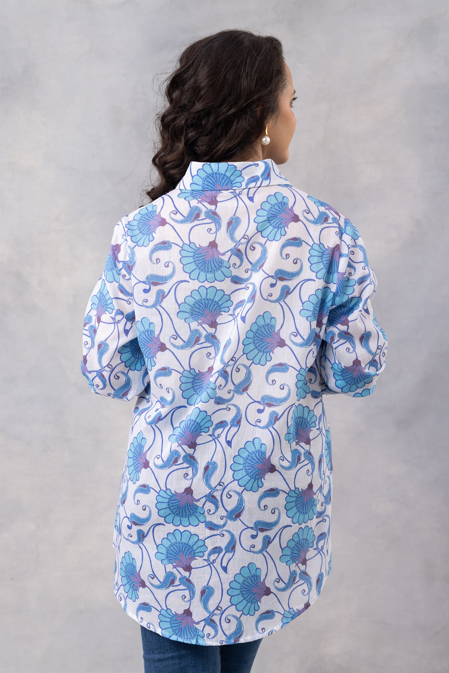 Powder Blue Vine Cotton Mul Shirt