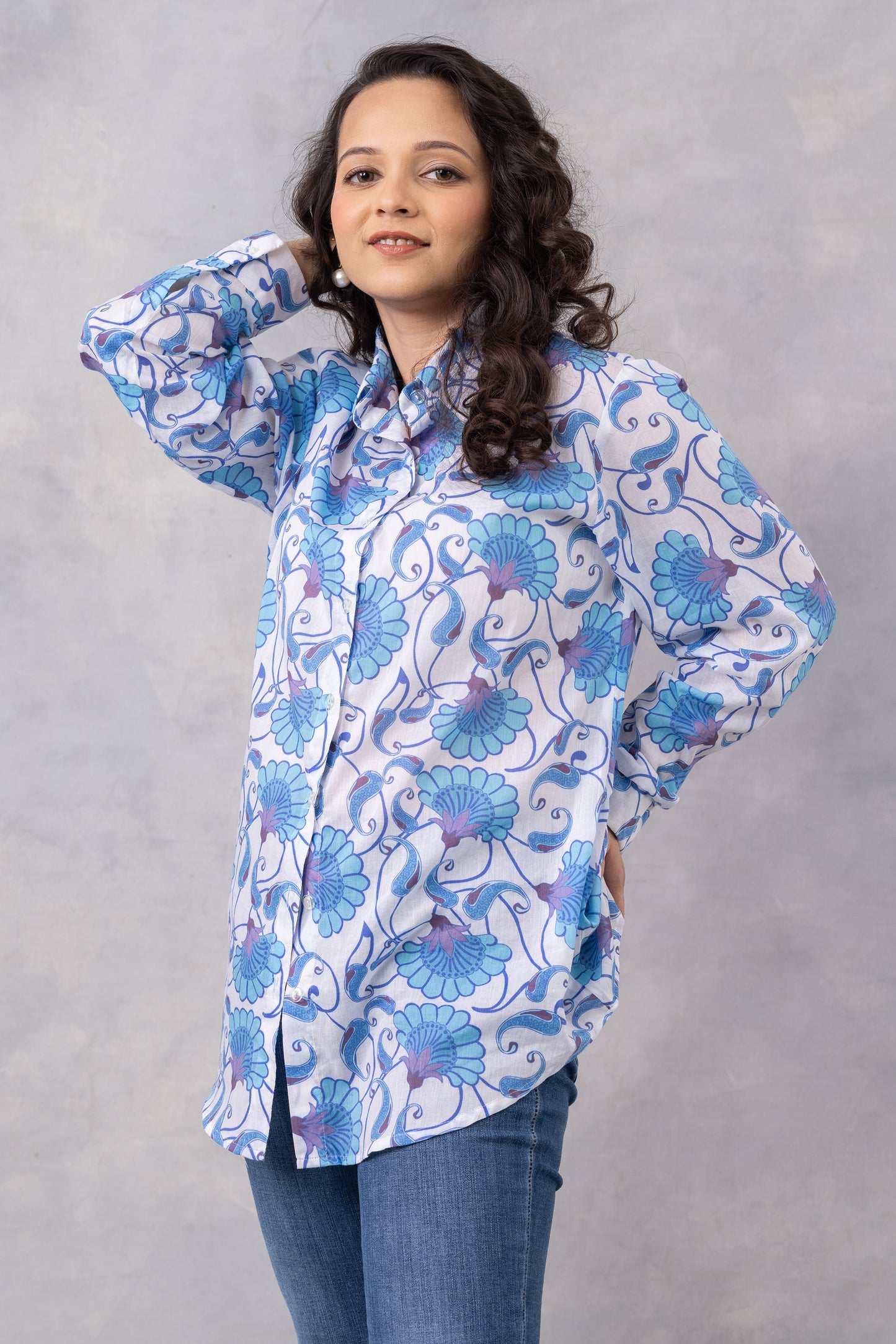 Powder Blue Vine Cotton Mul Shirt