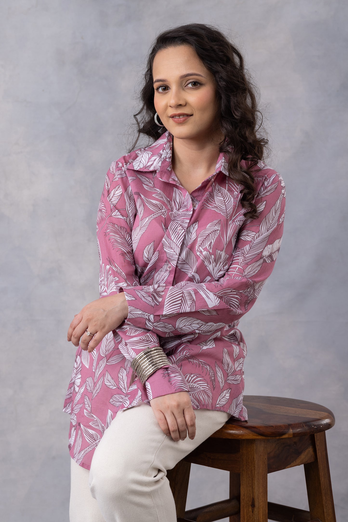 Rosewood Tropical Print Cotton Mul Shirt