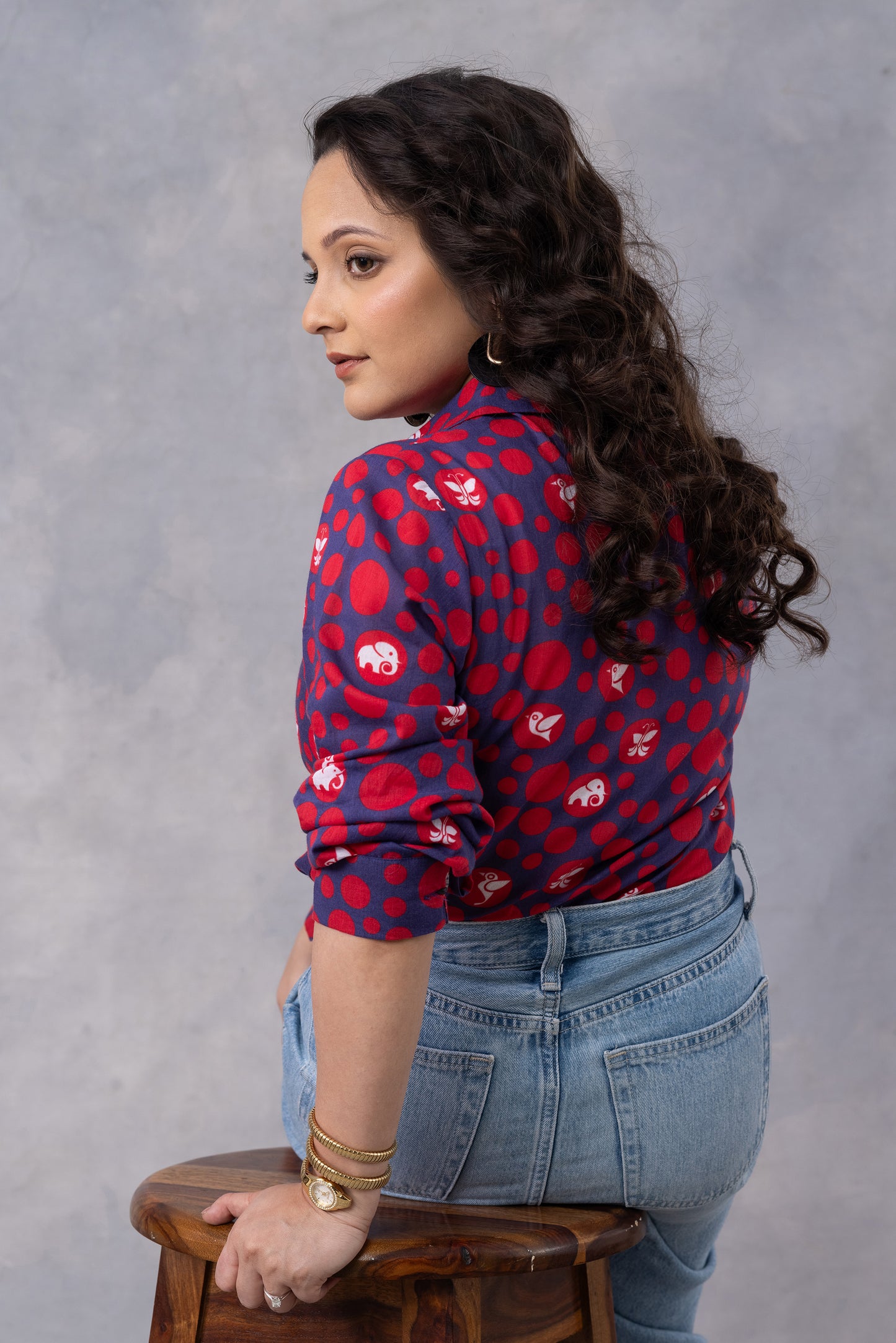 Ink Blue Dot Parade Print Cotton Mul Shirt