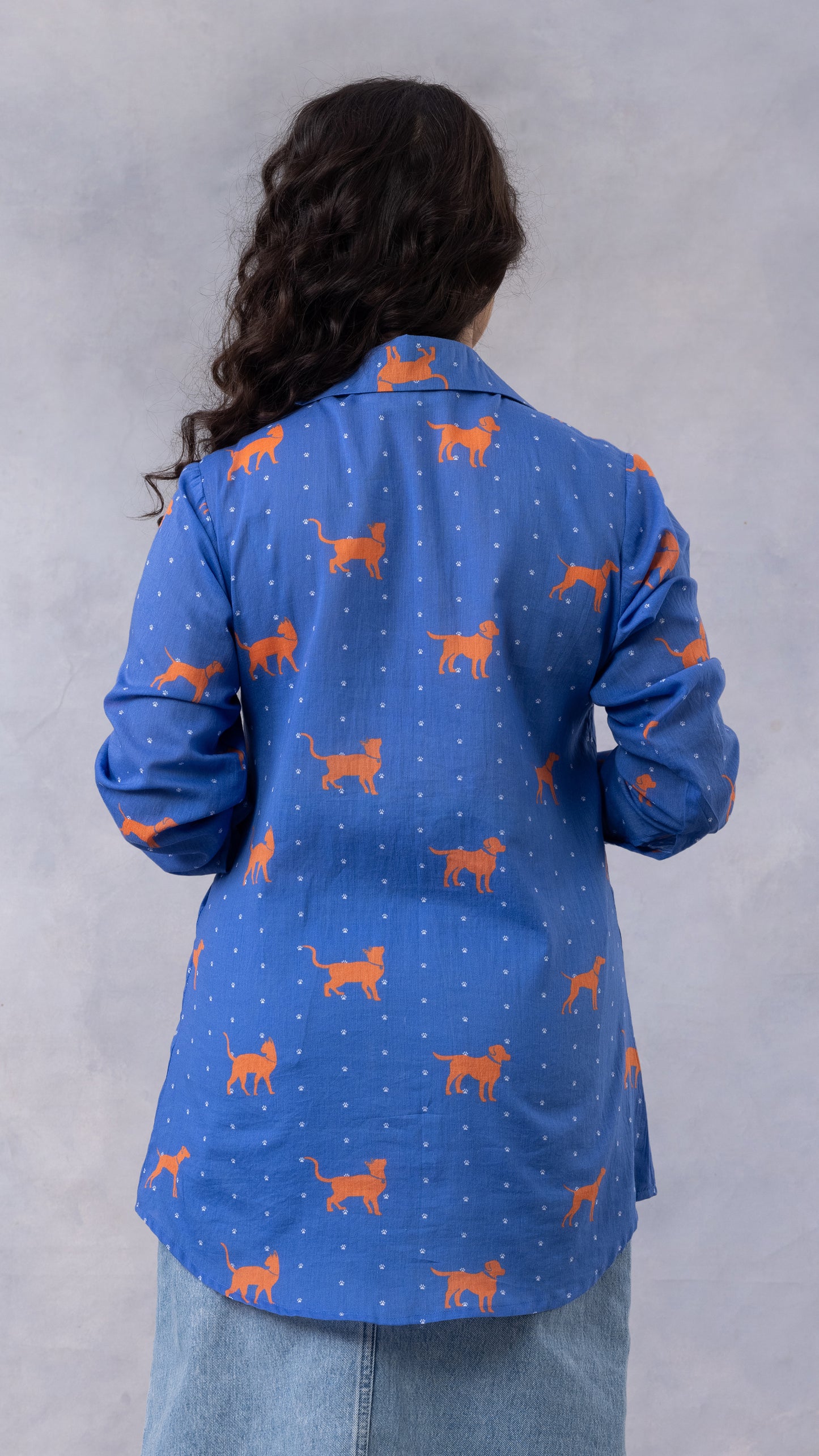 Ice Blue Floral Flight Cotton Mul Printed Shirt