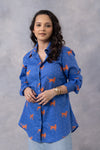 Ice Blue Floral Flight Cotton Mul Printed Shirt
