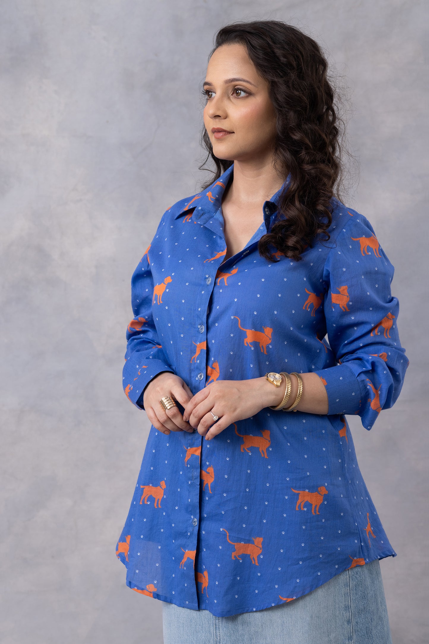 Ice Blue Floral Flight Cotton Mul Printed Shirt