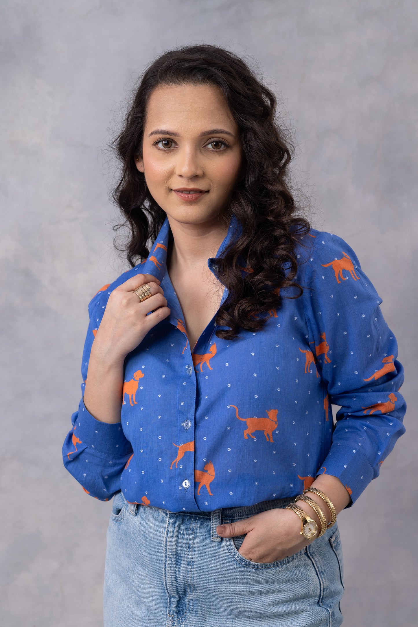 Ice Blue Floral Flight Cotton Mul Printed Shirt