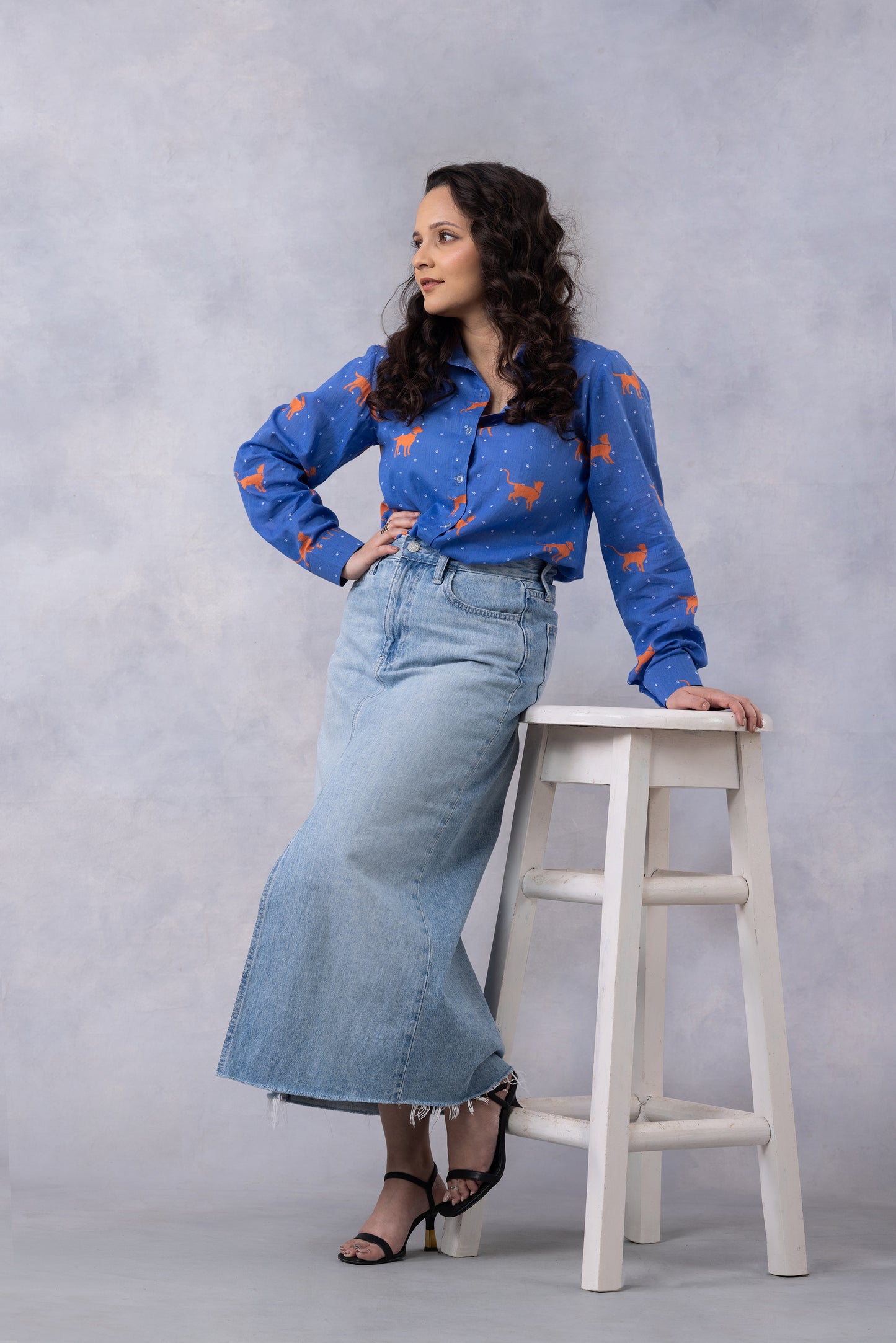 Ice Blue Floral Flight Cotton Mul Printed Shirt