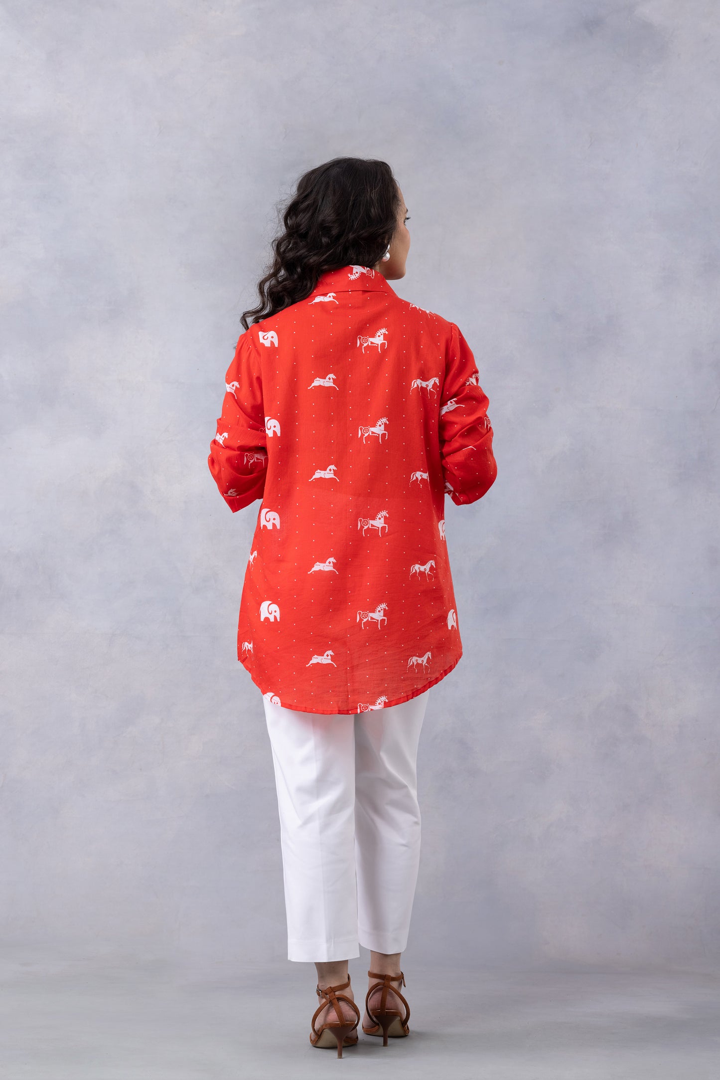 Poppy Red Horse Print Cotton Mul Shirt