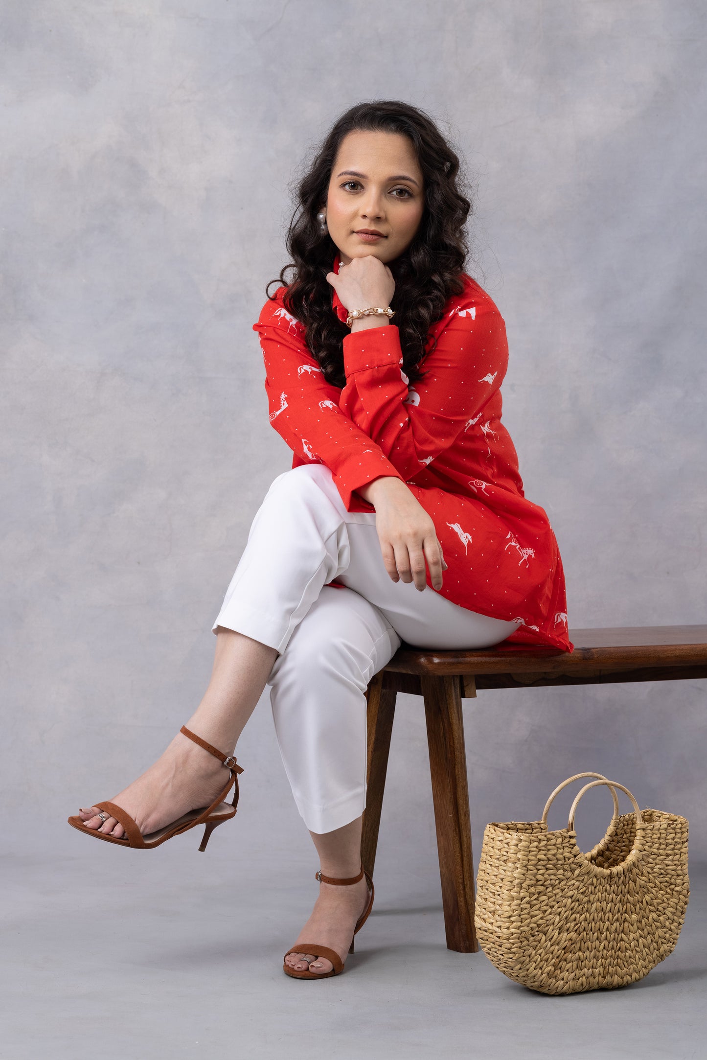 Poppy Red Horse Print Cotton Mul Shirt