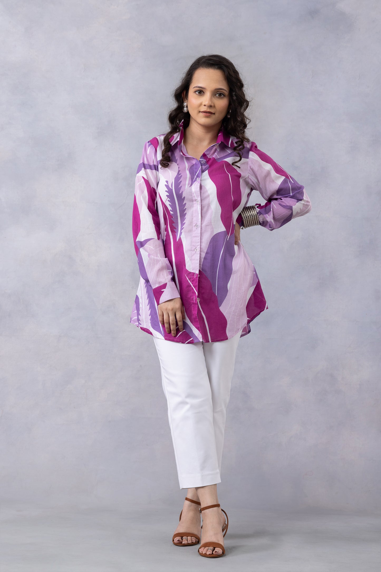 Tropical Lavender Cotton Mul Printed Shirt
