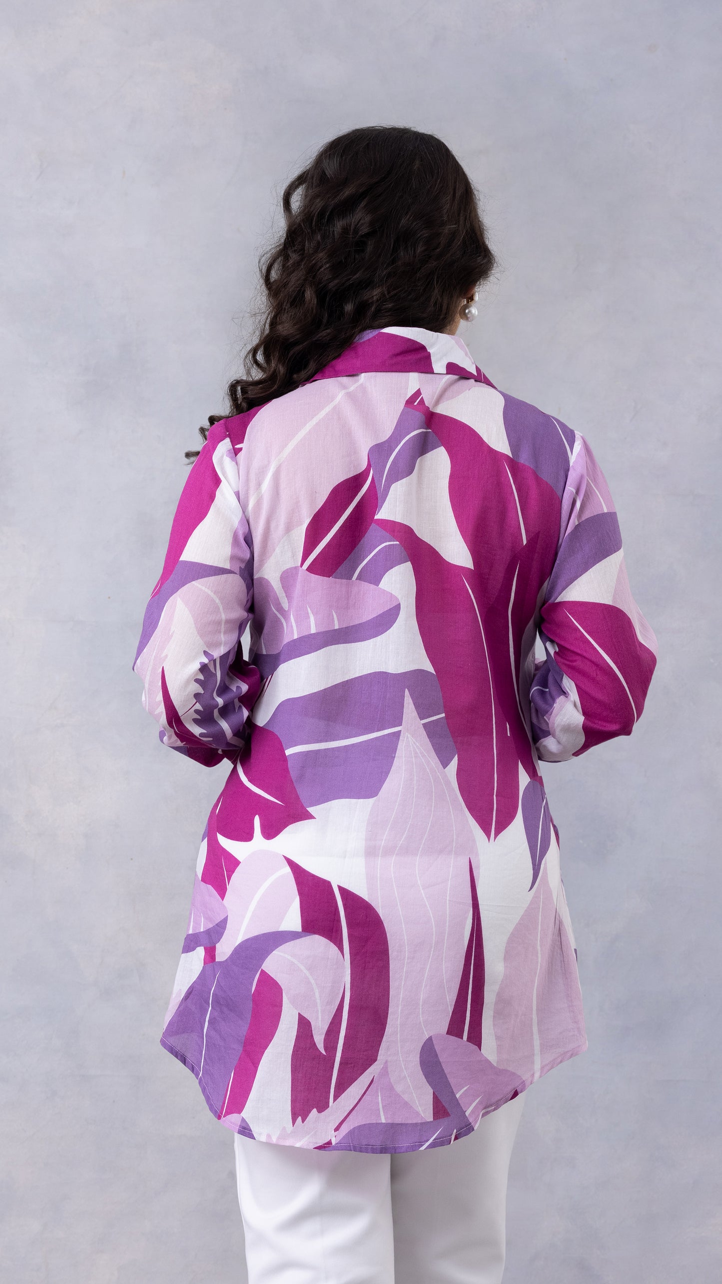Tropical Lavender Cotton Mul Printed Shirt
