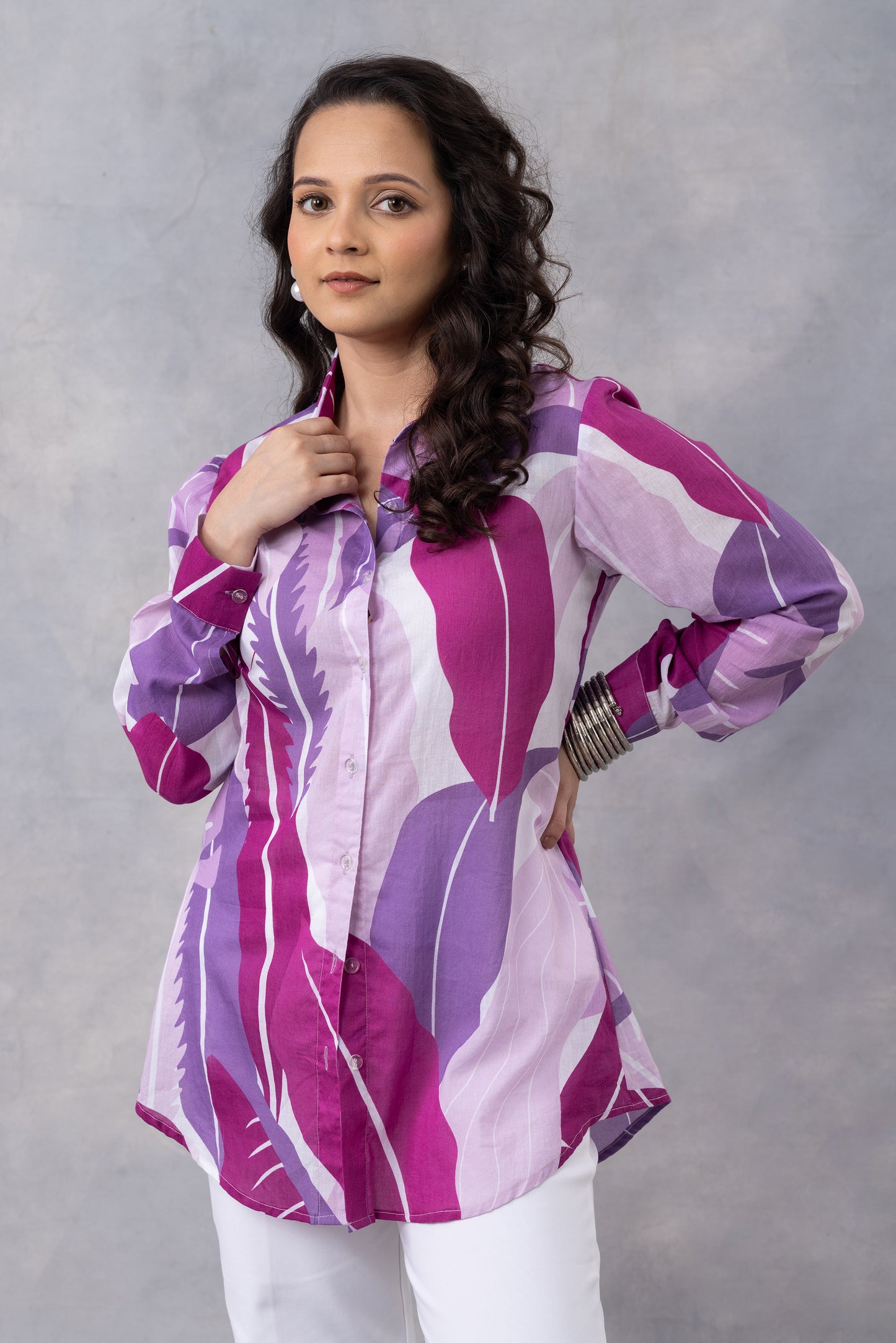 Tropical Lavender Cotton Mul Printed Shirt