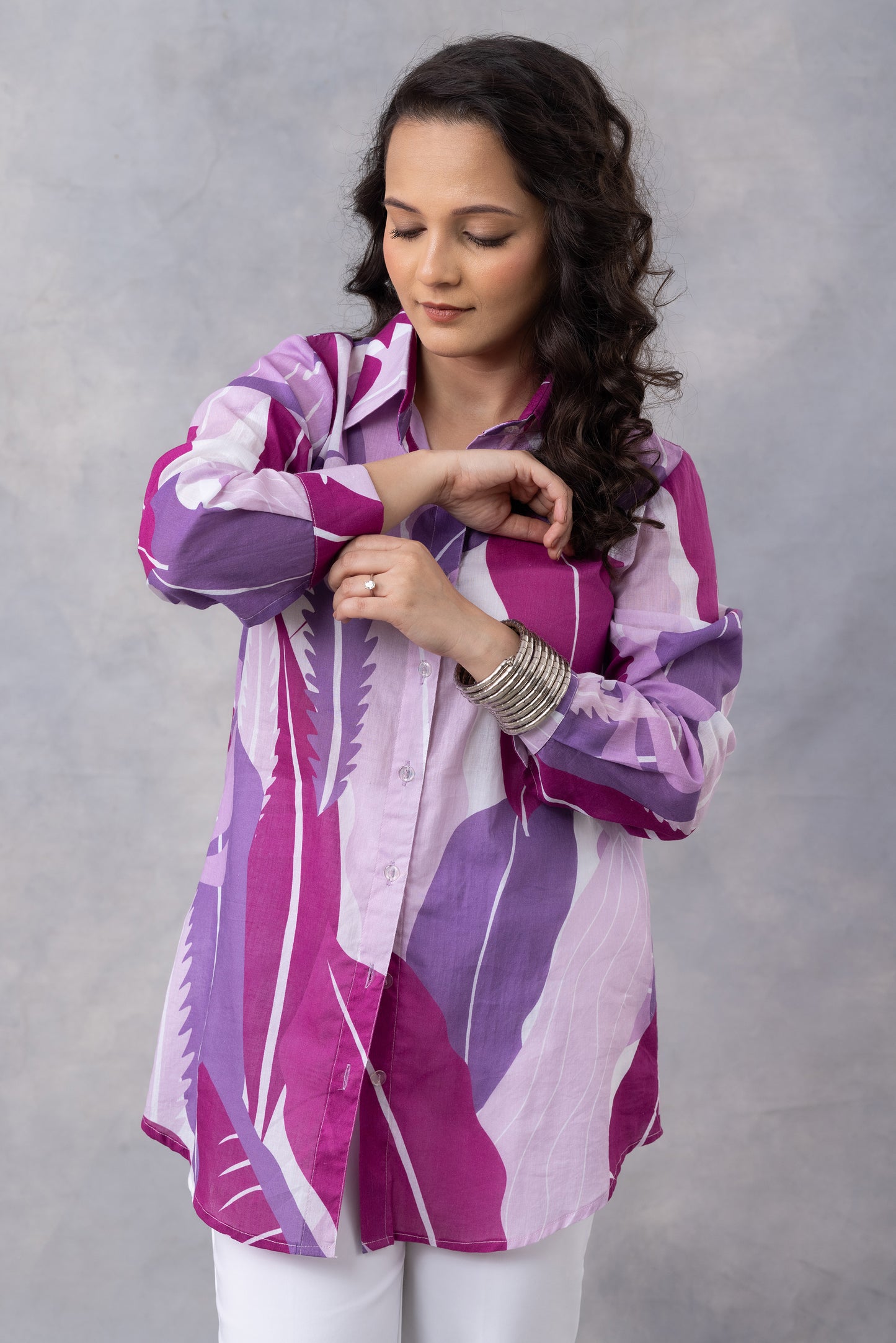 Tropical Lavender Cotton Mul Printed Shirt