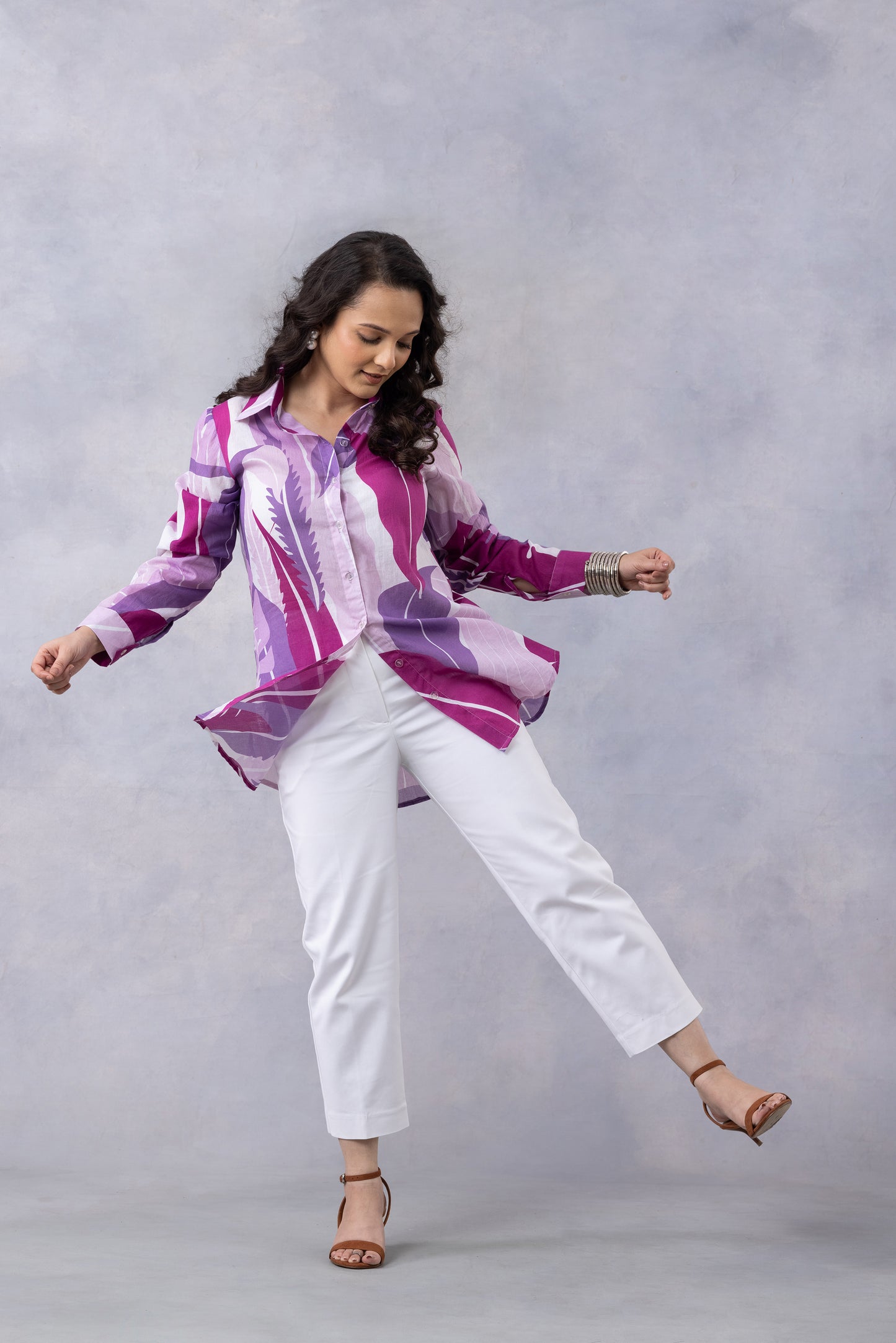 Tropical Lavender Cotton Mul Printed Shirt