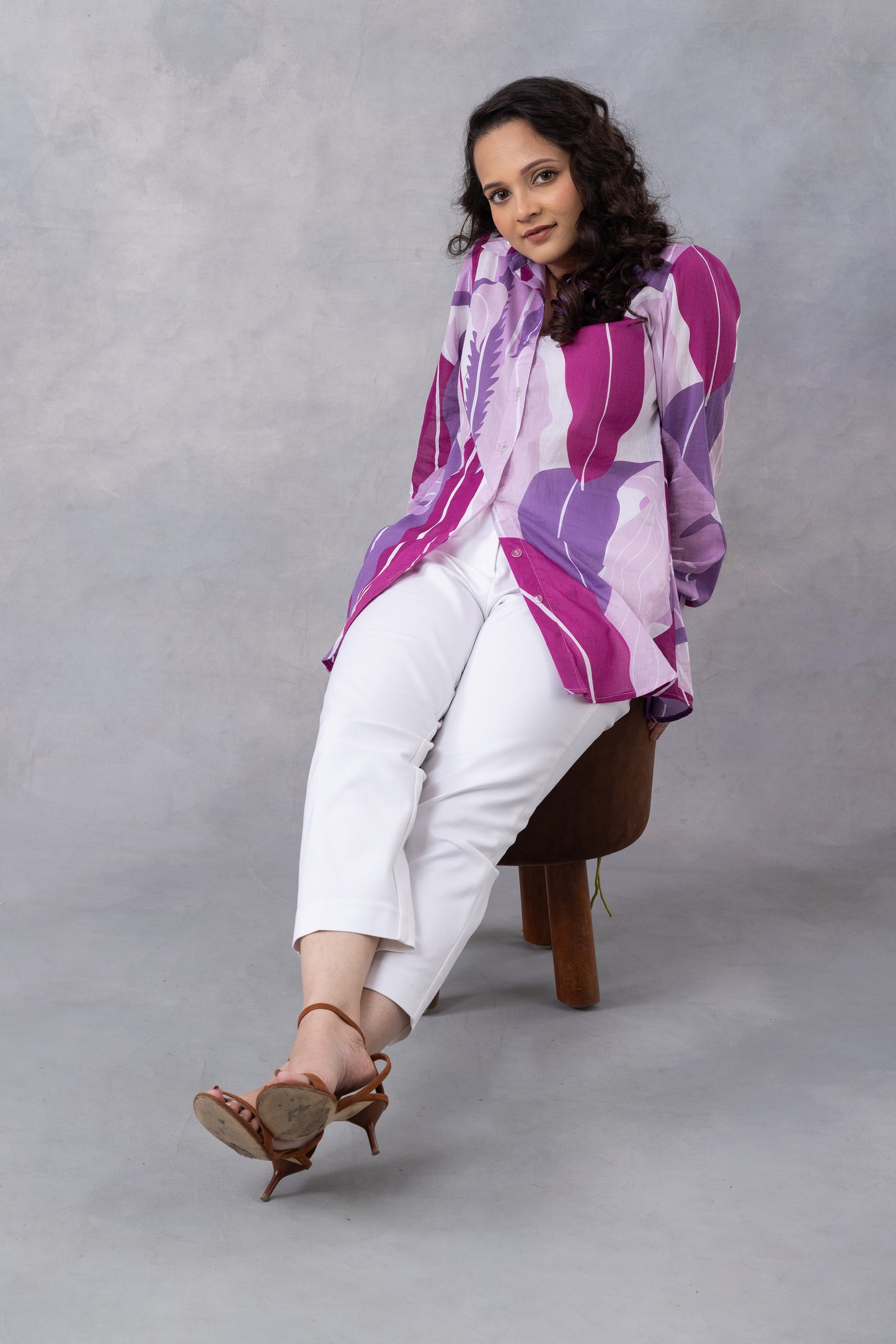 Tropical Lavender Cotton Mul Printed Shirt