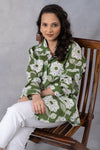 Olive Floral Print Cotton Mul Shirt