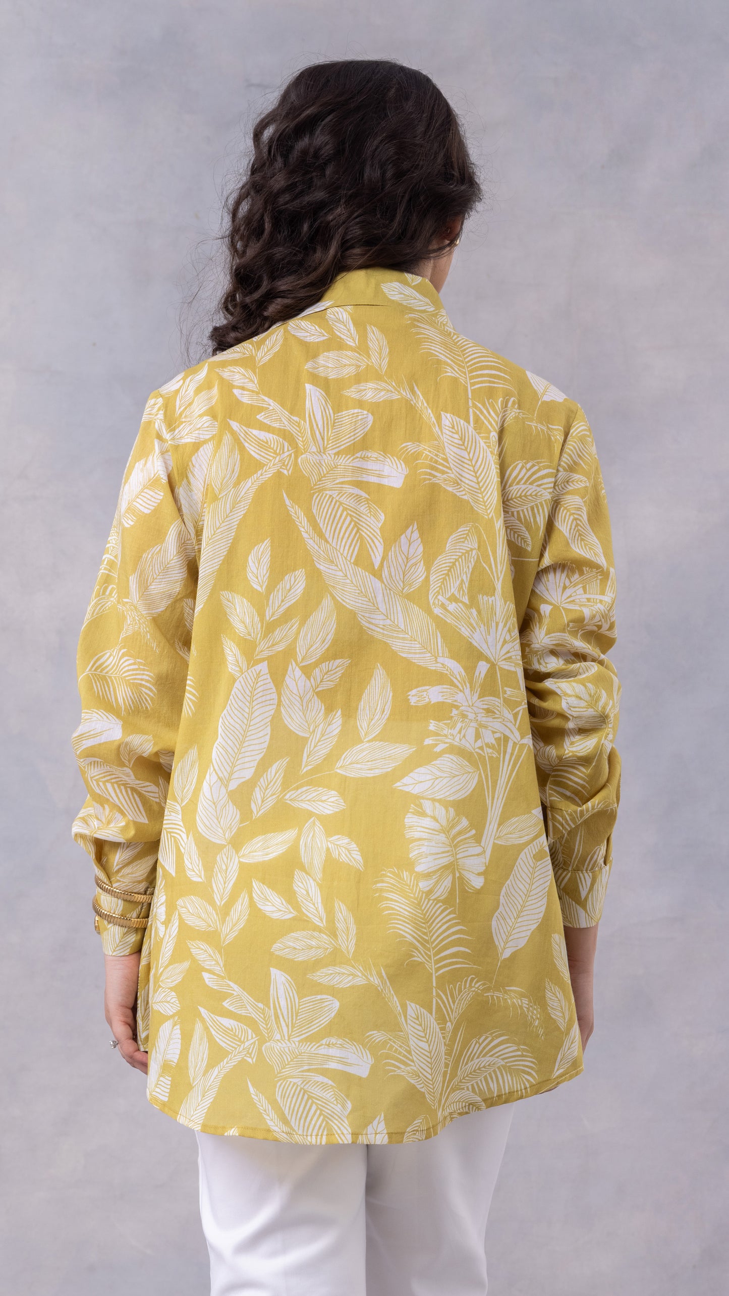 Ochre Tropical Print Cotton Mul Shirt