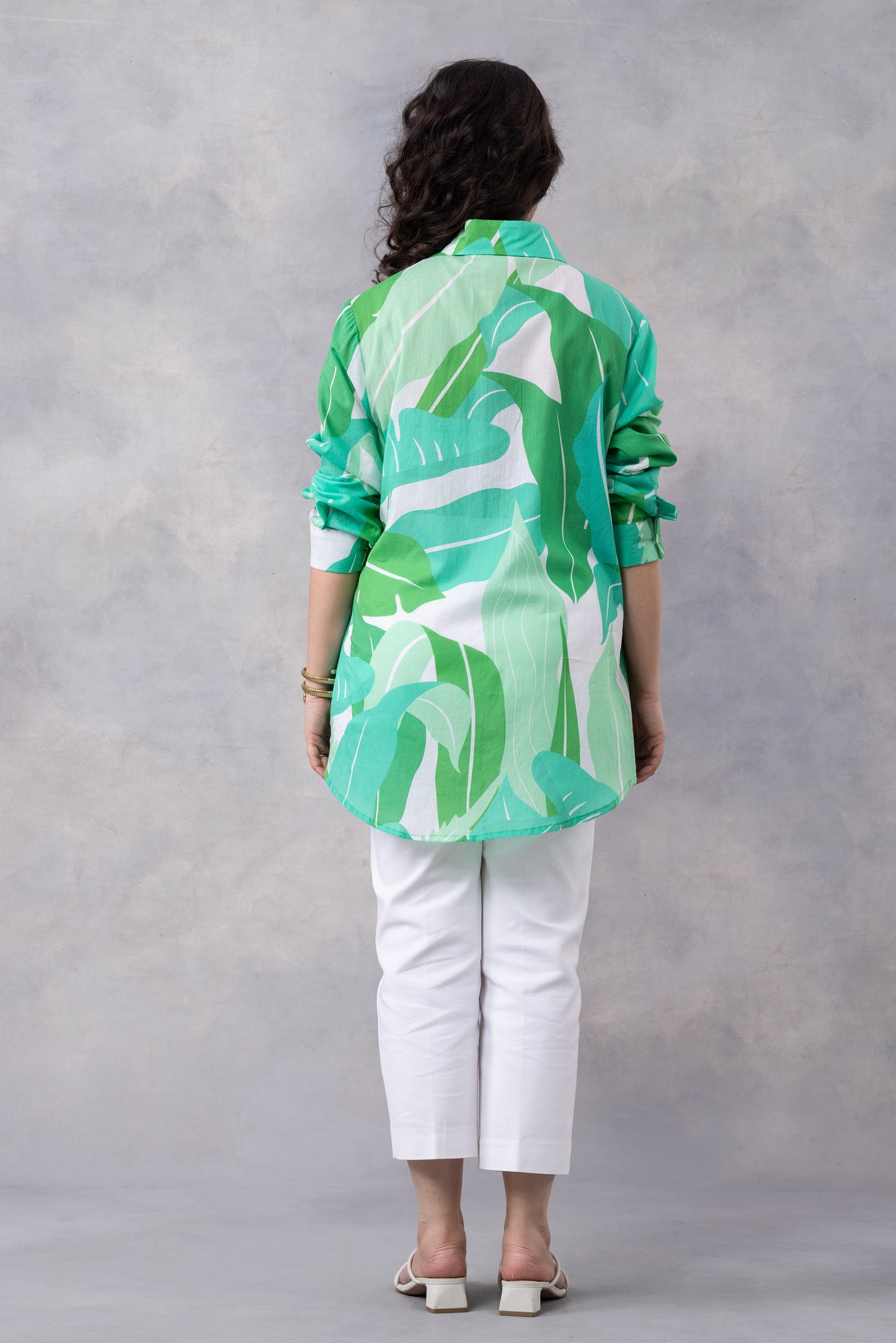 Tropical Green Cotton Mul Printed Shirt