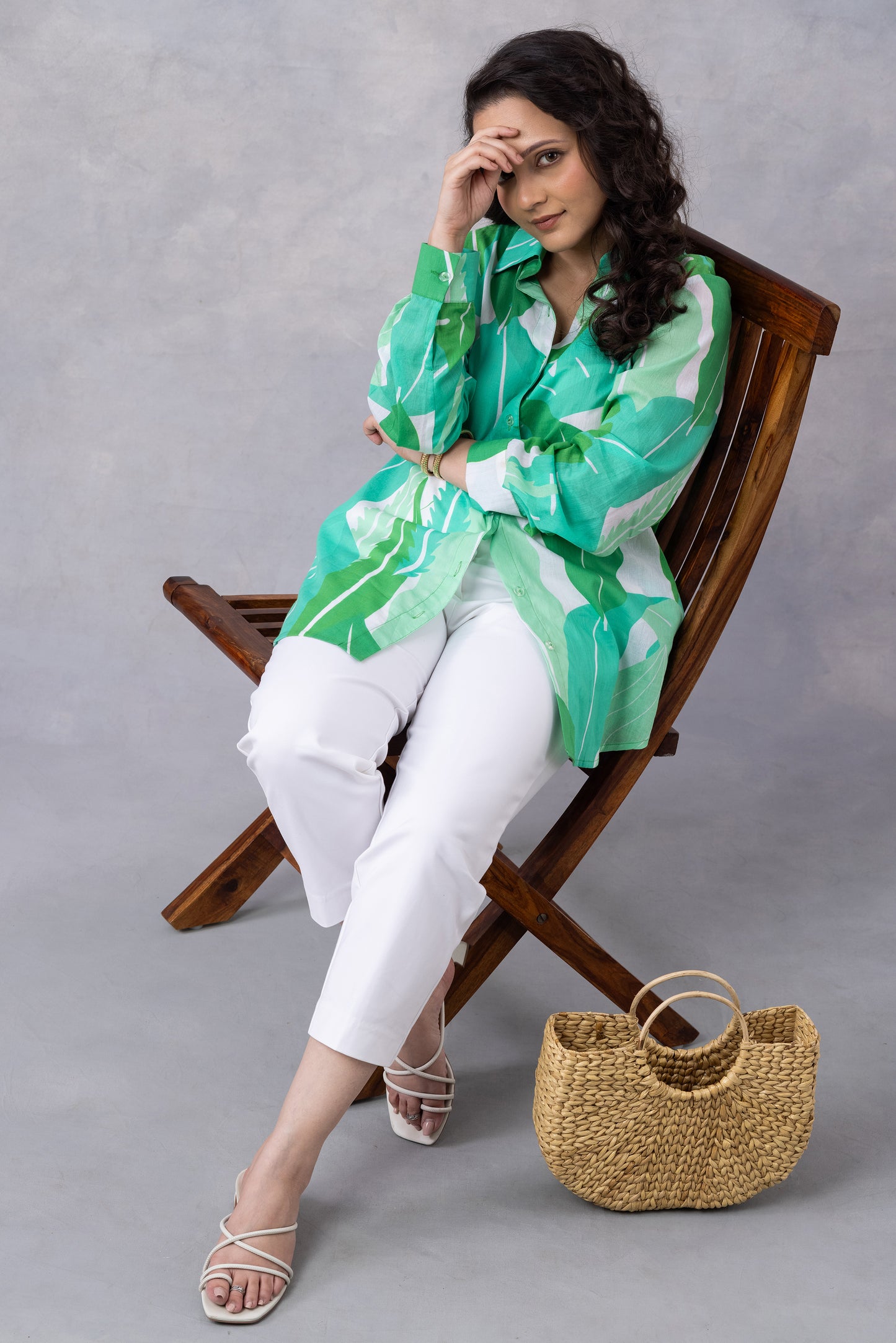 Tropical Green Cotton Mul Printed Shirt