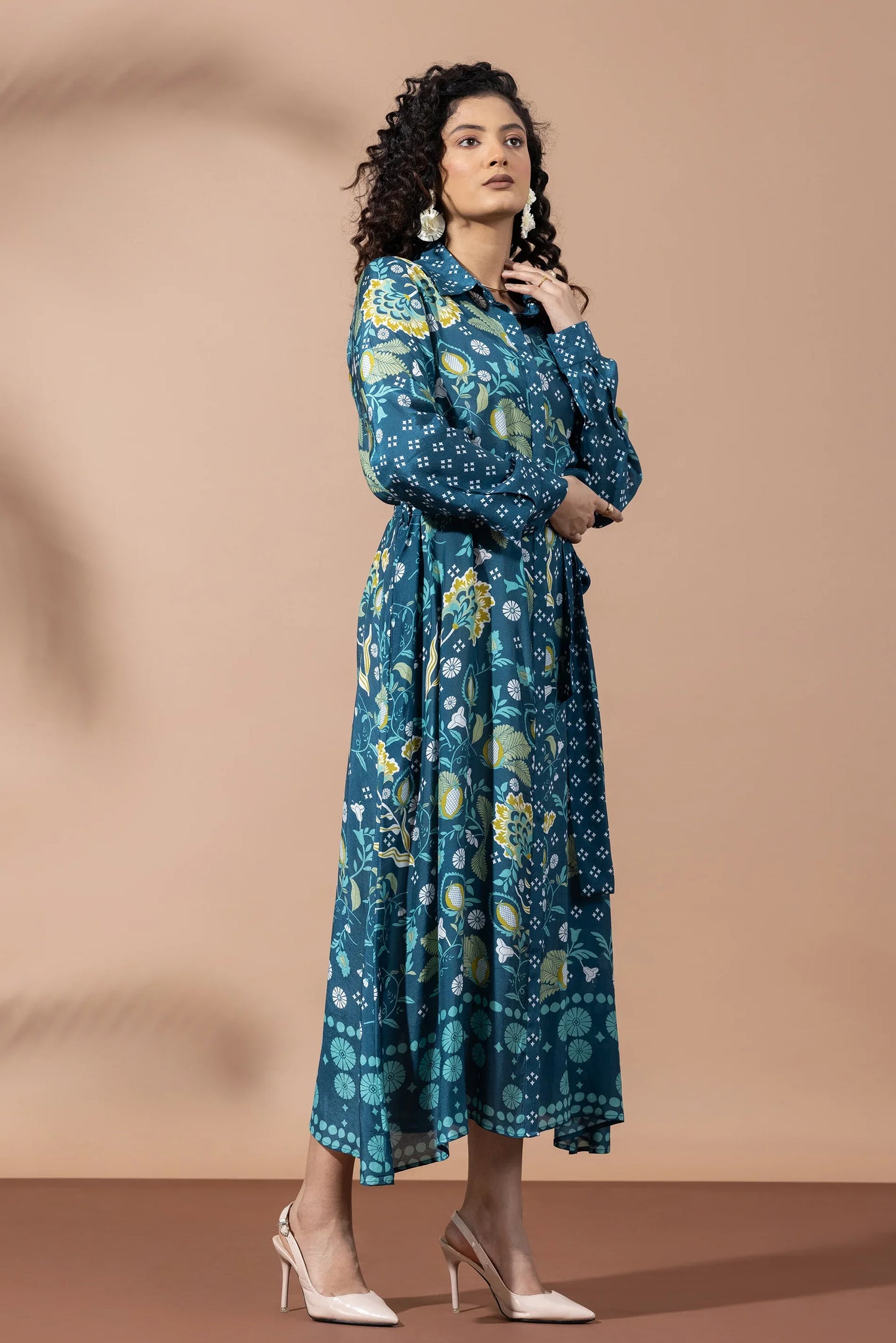 Forest Teal Blue Shirt Dress - Thee Modern Roots