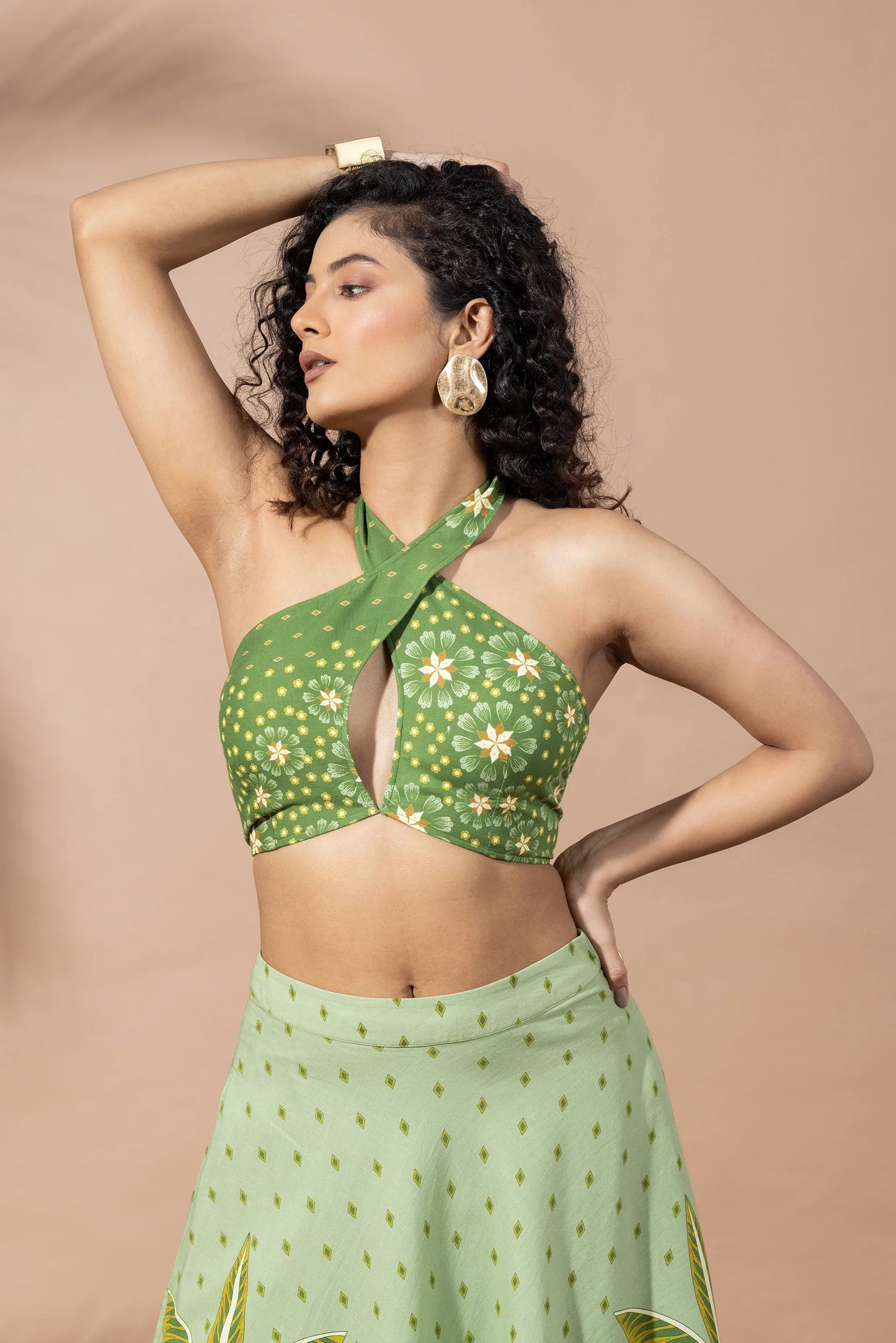 Olive Lusture Palms Skirt Set - Thee Modern Roots