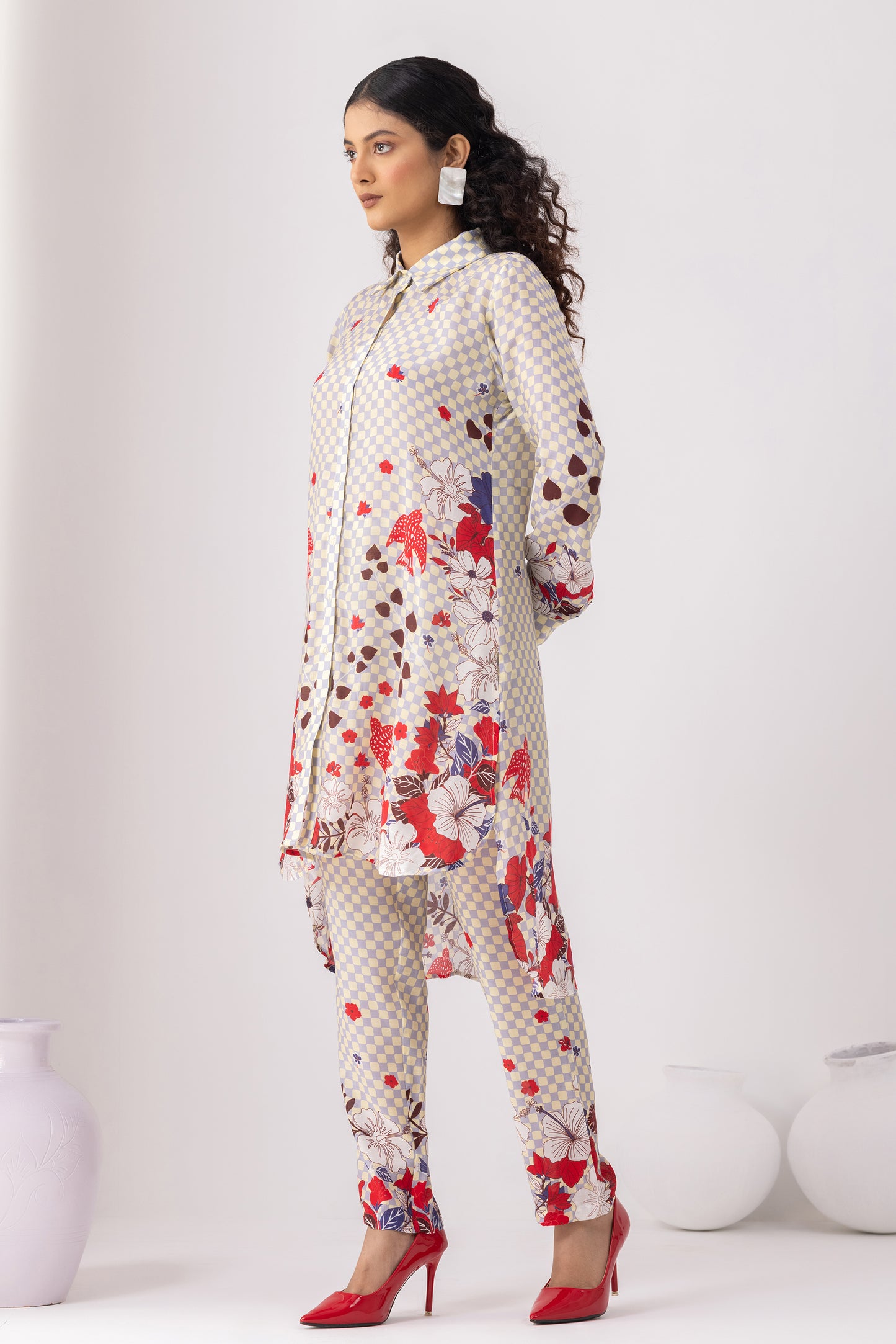 Lavender Checkered Tunic Set