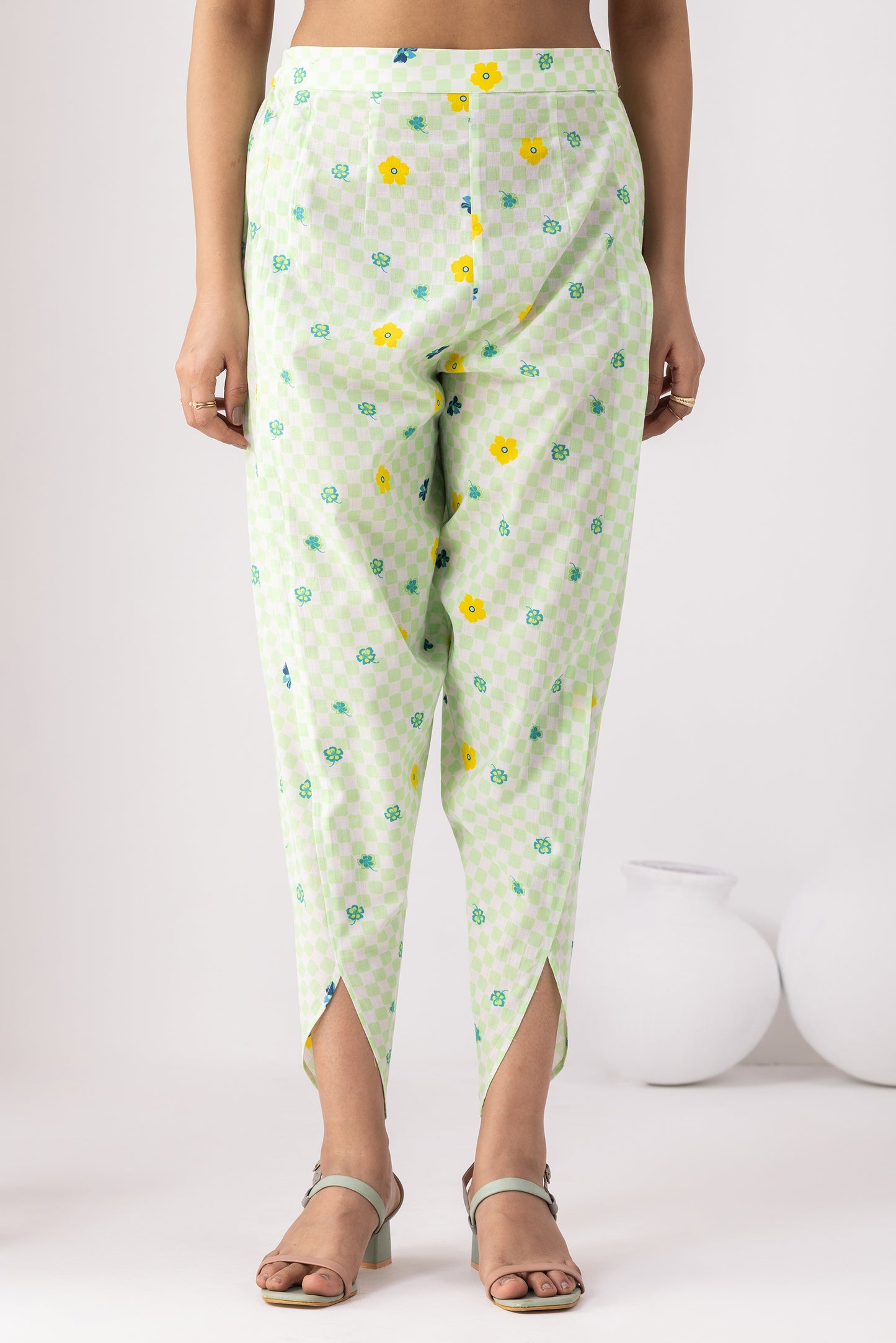 Checkered Neon Green Tunic Set