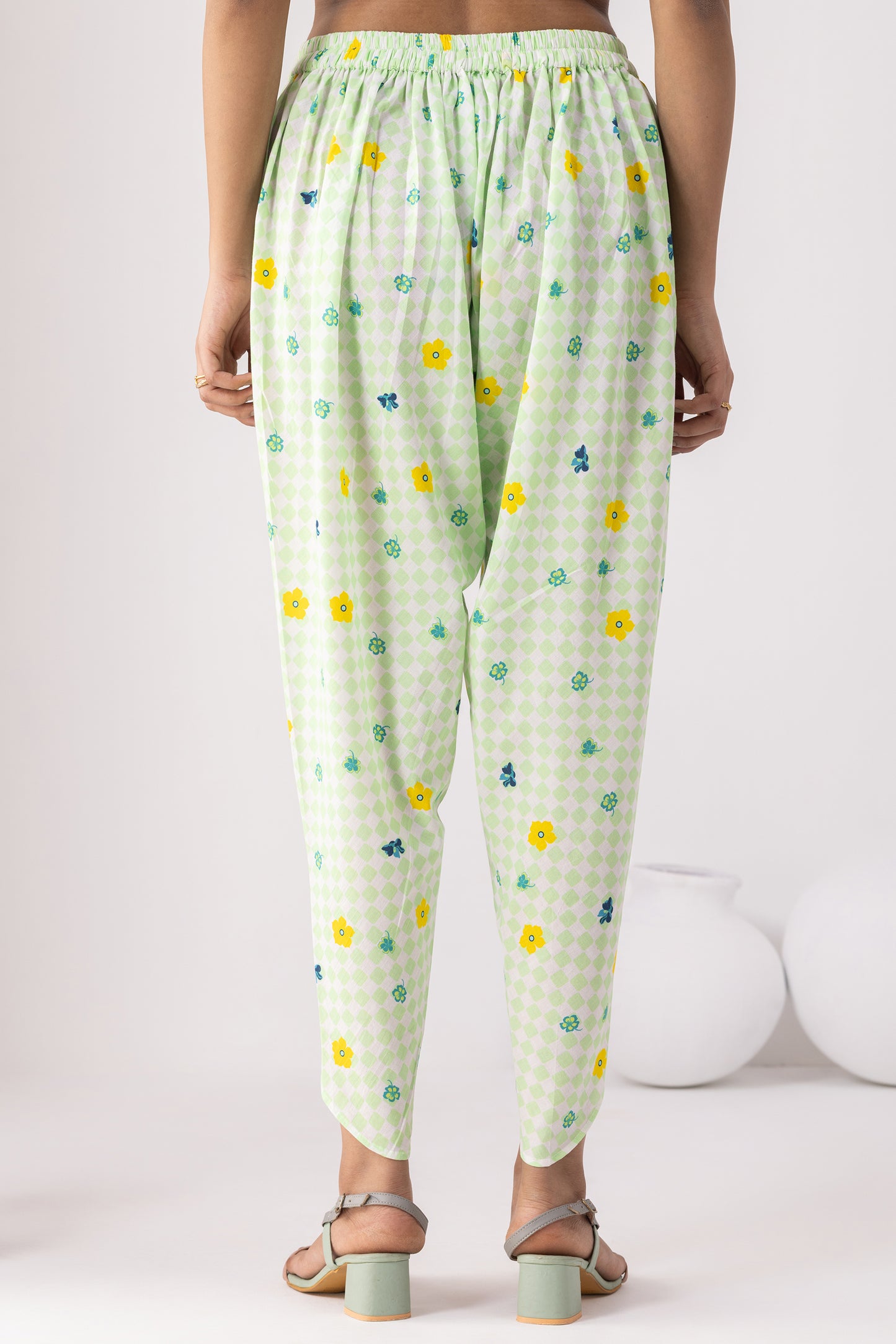 Checkered Neon Green Tunic Set