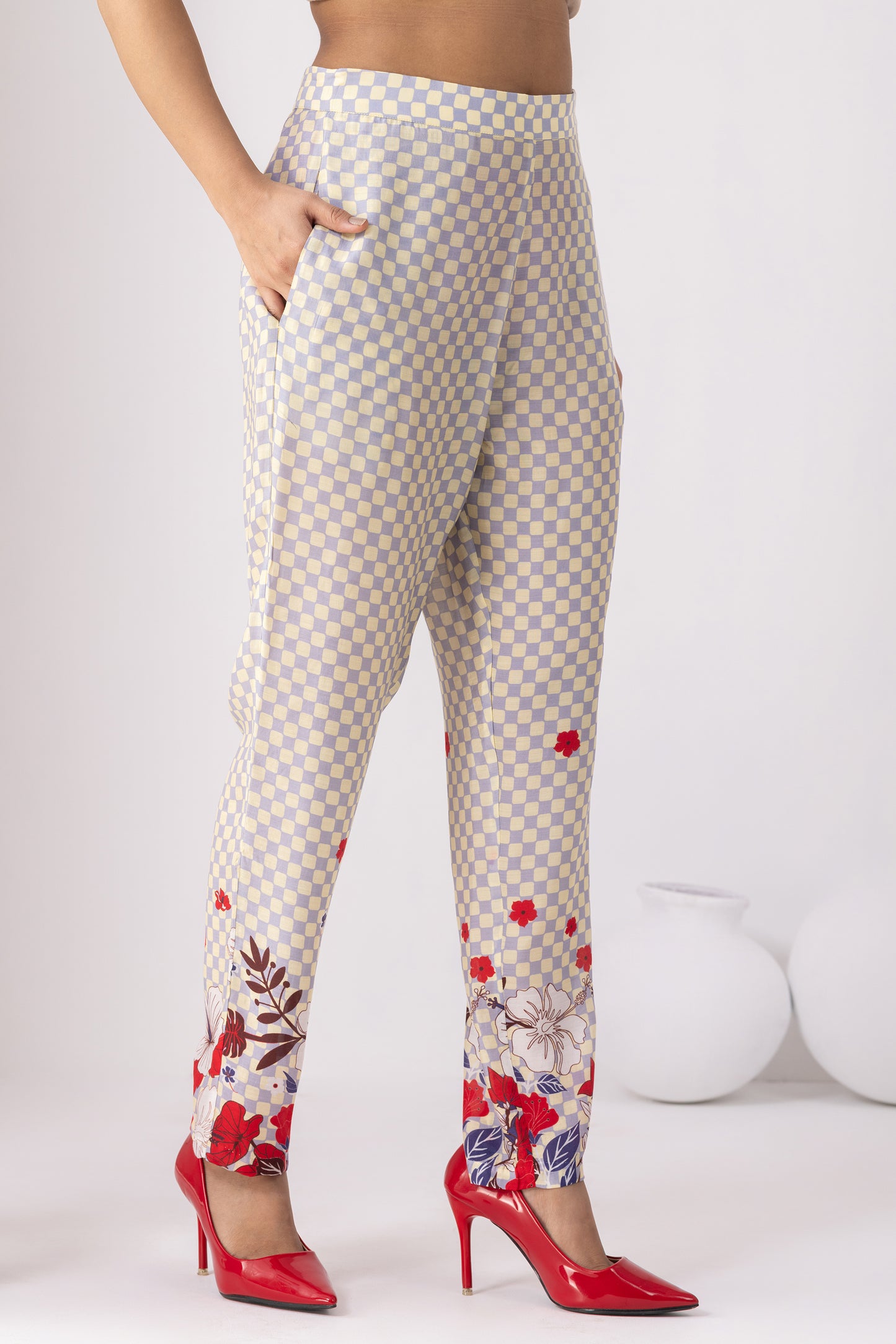 Lavender Checkered Tunic Set