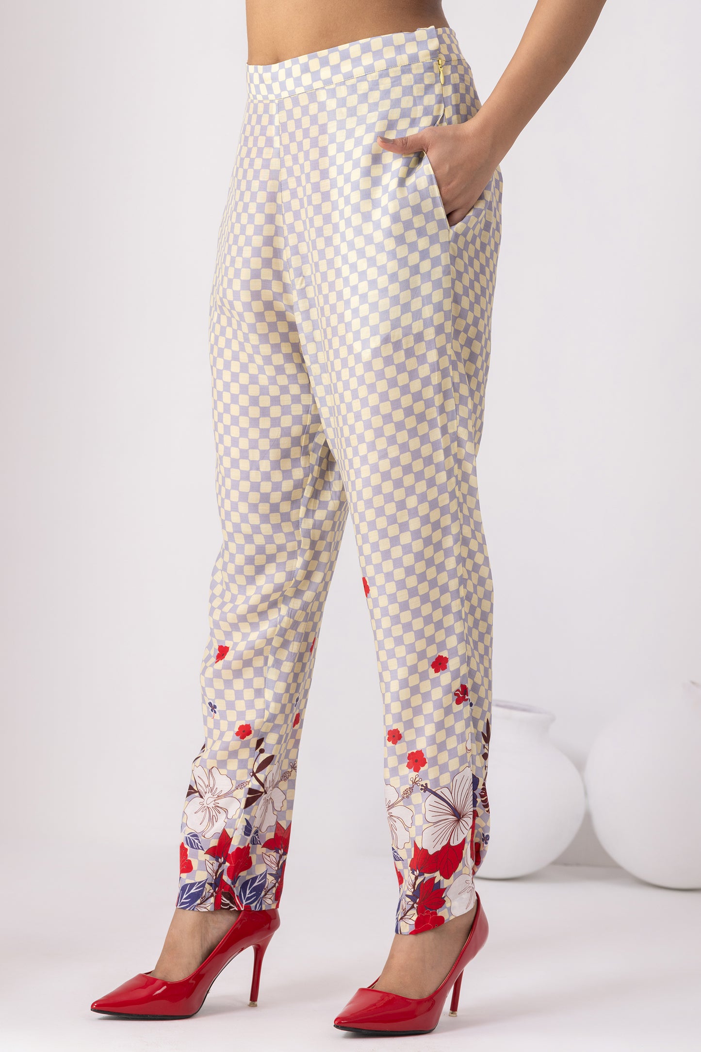 Lavender Checkered Tunic Set