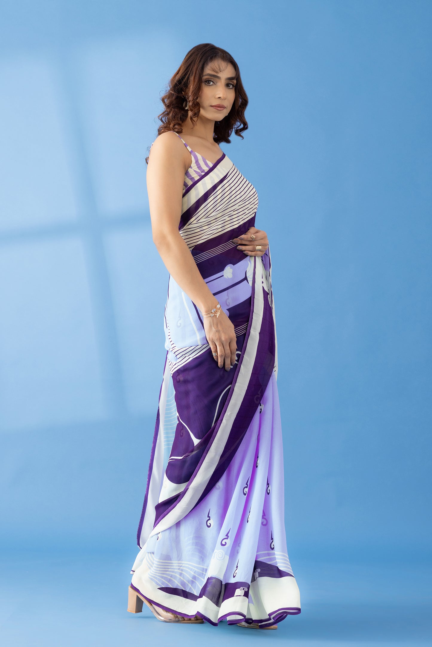 Deep Purple Abstract Printed Georgette Saree