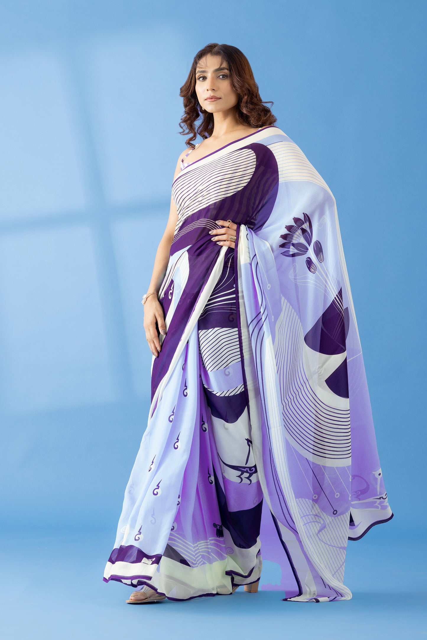 Deep Purple Abstract Printed Georgette Saree