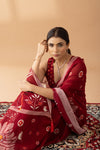 Heavenly Blooms Red Printed & Embroidered Georgette Saree