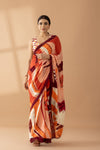 Whimsical Swirls Rust Printed & Embroidered Georgette Saree