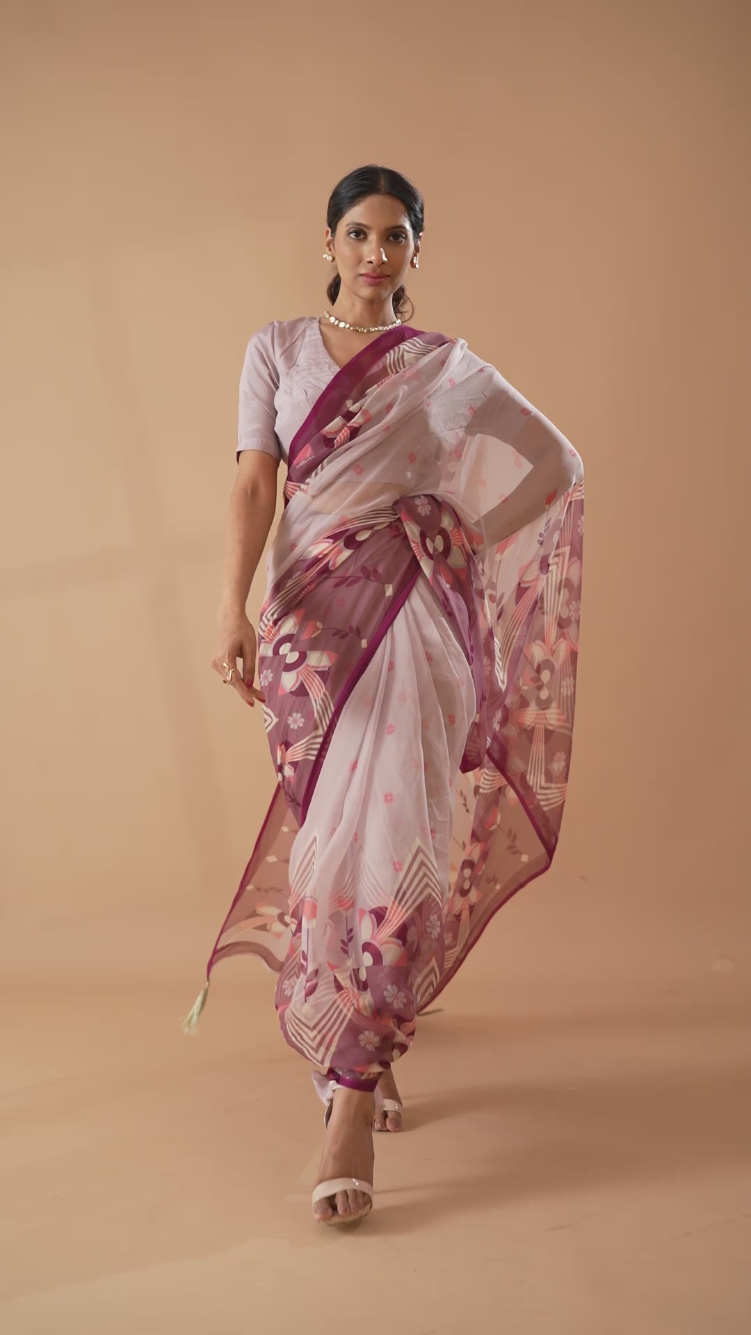 Desert Mirage Beige Printed Chiffon Saree