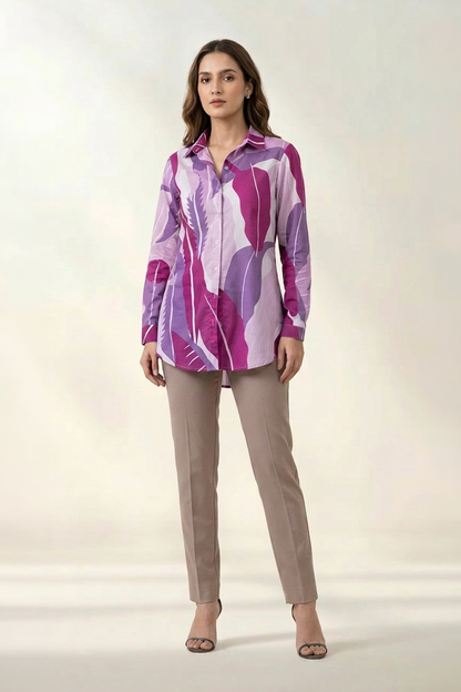 Tropical Lavender Cotton Mul Printed Shirt