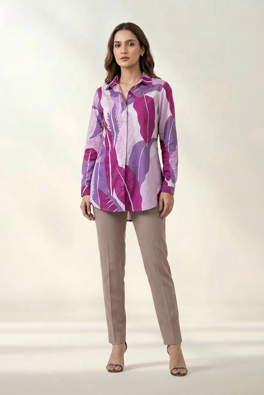 Tropical Lavender Cotton Mul Printed Shirt