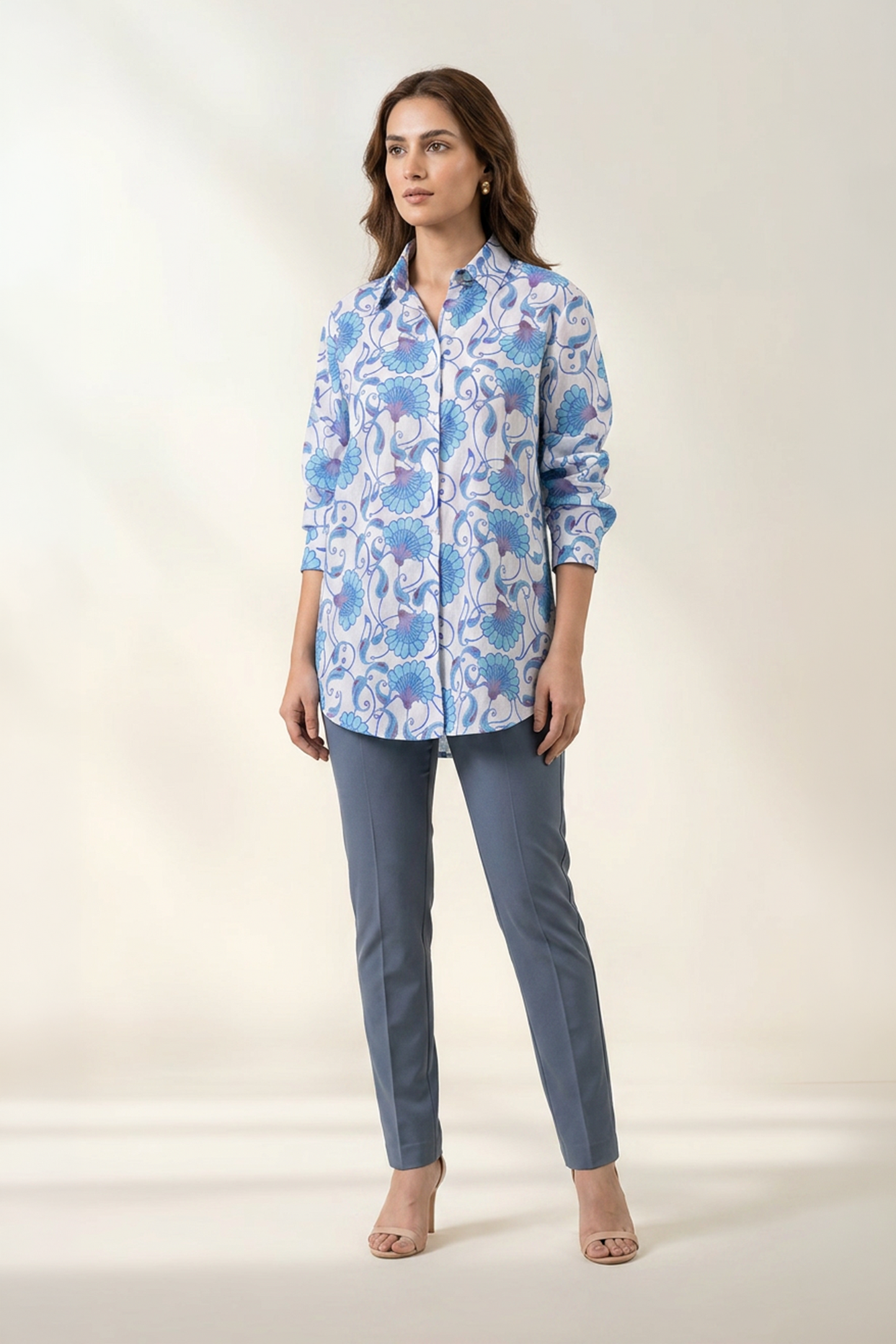 Powder Blue Vine Cotton Mul Shirt