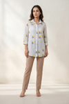 Light Grey Floral Stripe Cotton Mul Printed Shirt