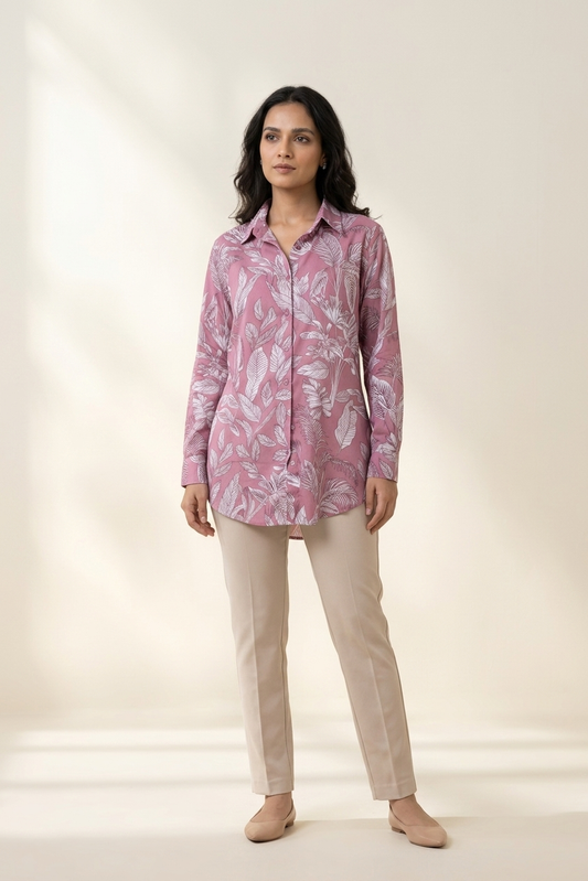 Rosewood Tropical Print Cotton Mul Shirt