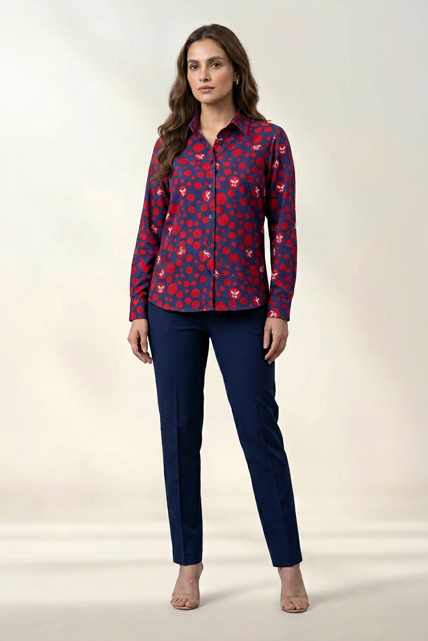 Ink Blue Dot Parade Print Cotton Mul Shirt