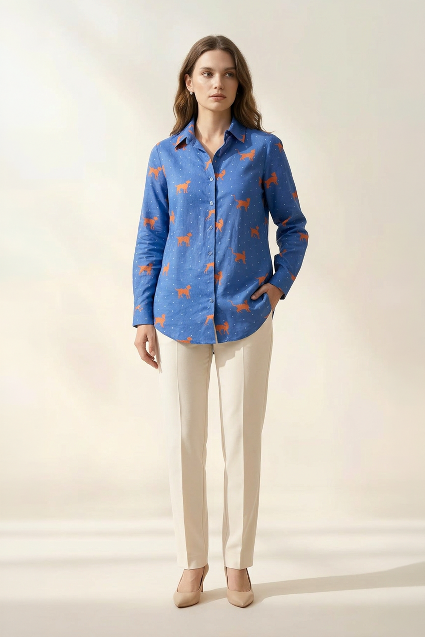 Cobalt Blue Paws & Tails Cotton Mul Printed Shirt