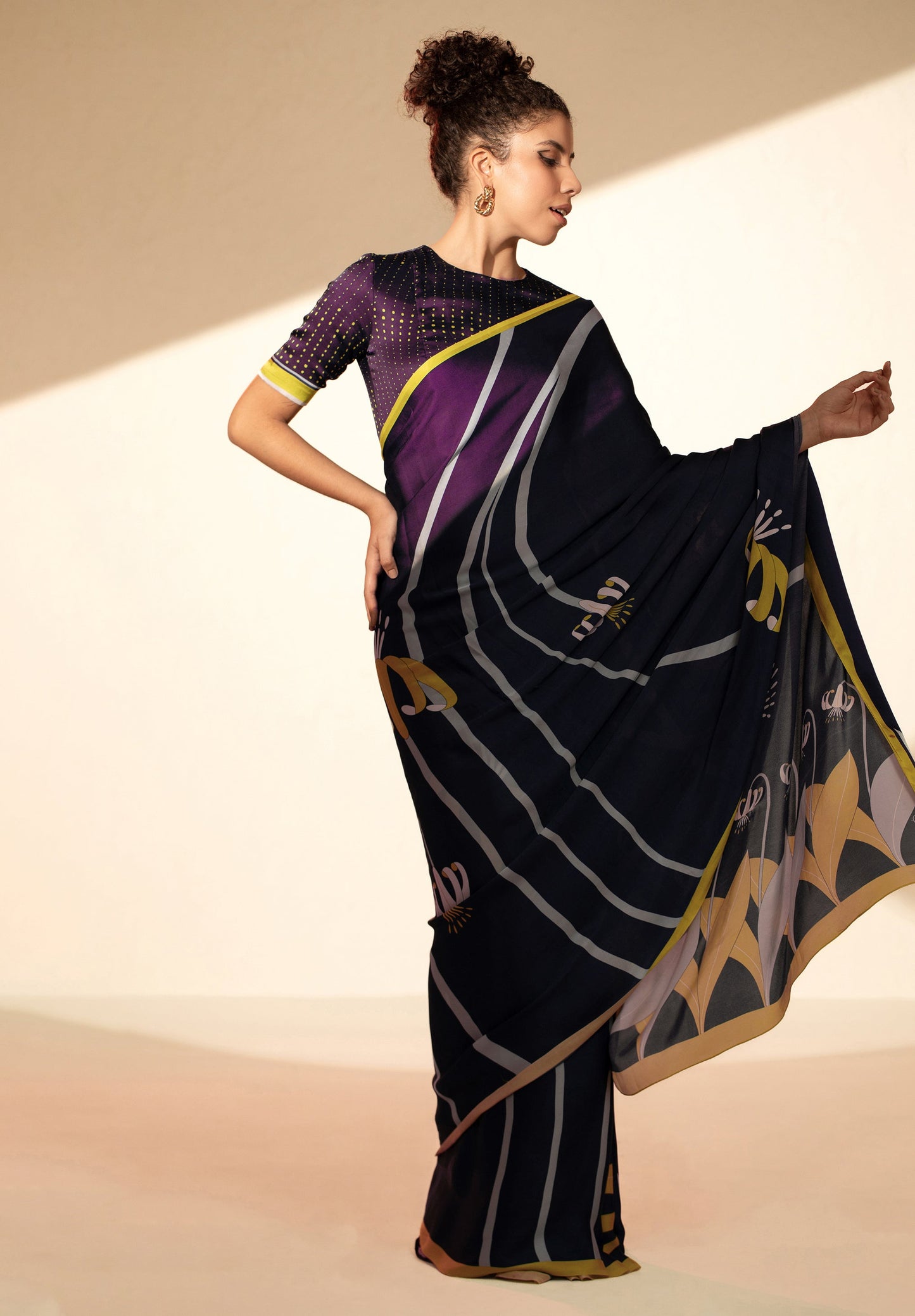 Floral Swirl Printed Satin Georgette Saree