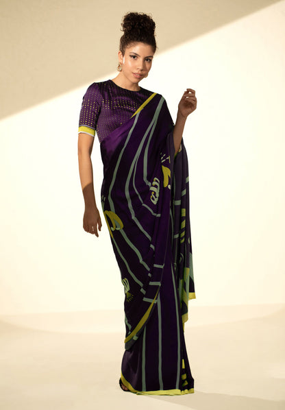 Floral Swirl Printed Satin Georgette Saree