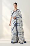 Indigo Blue Vine Printed  Linen Saree
